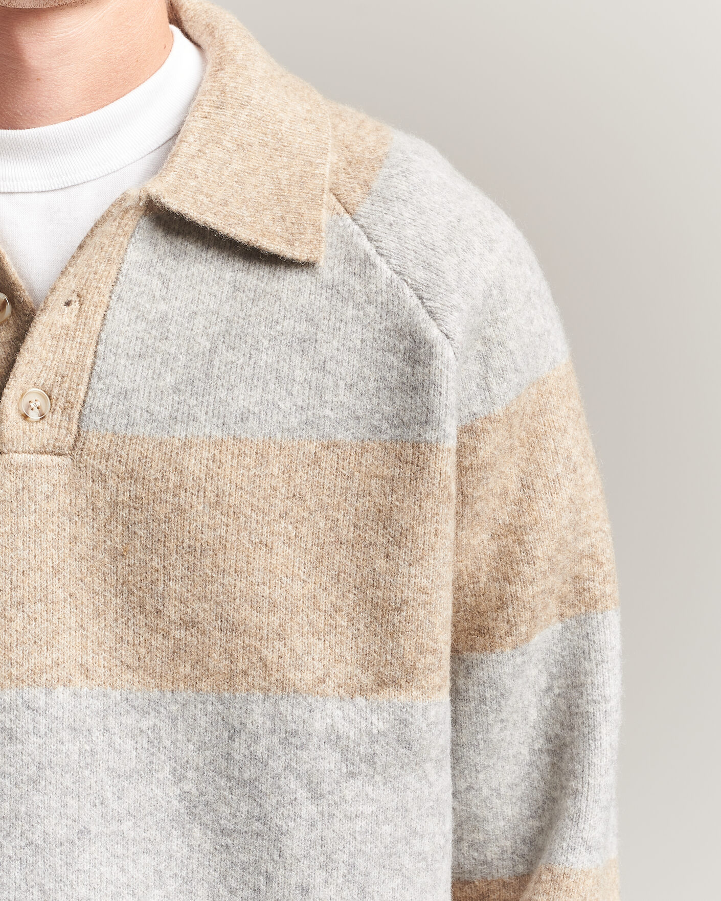 Men | Sweaters & Knitwear | LES DEUX | Striped Melange Knit Polo Light Sand Melange
