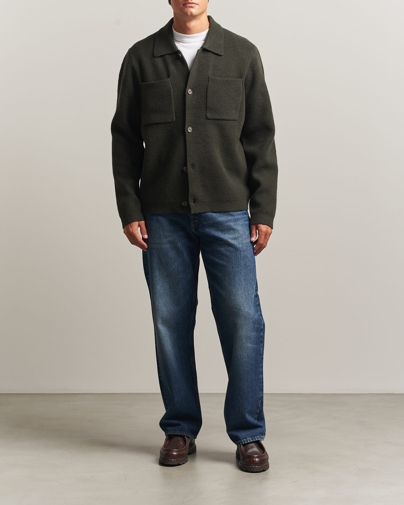 Men | Sweaters & Knitwear | LES DEUX | Milano Knit Overshirt Rosin Green