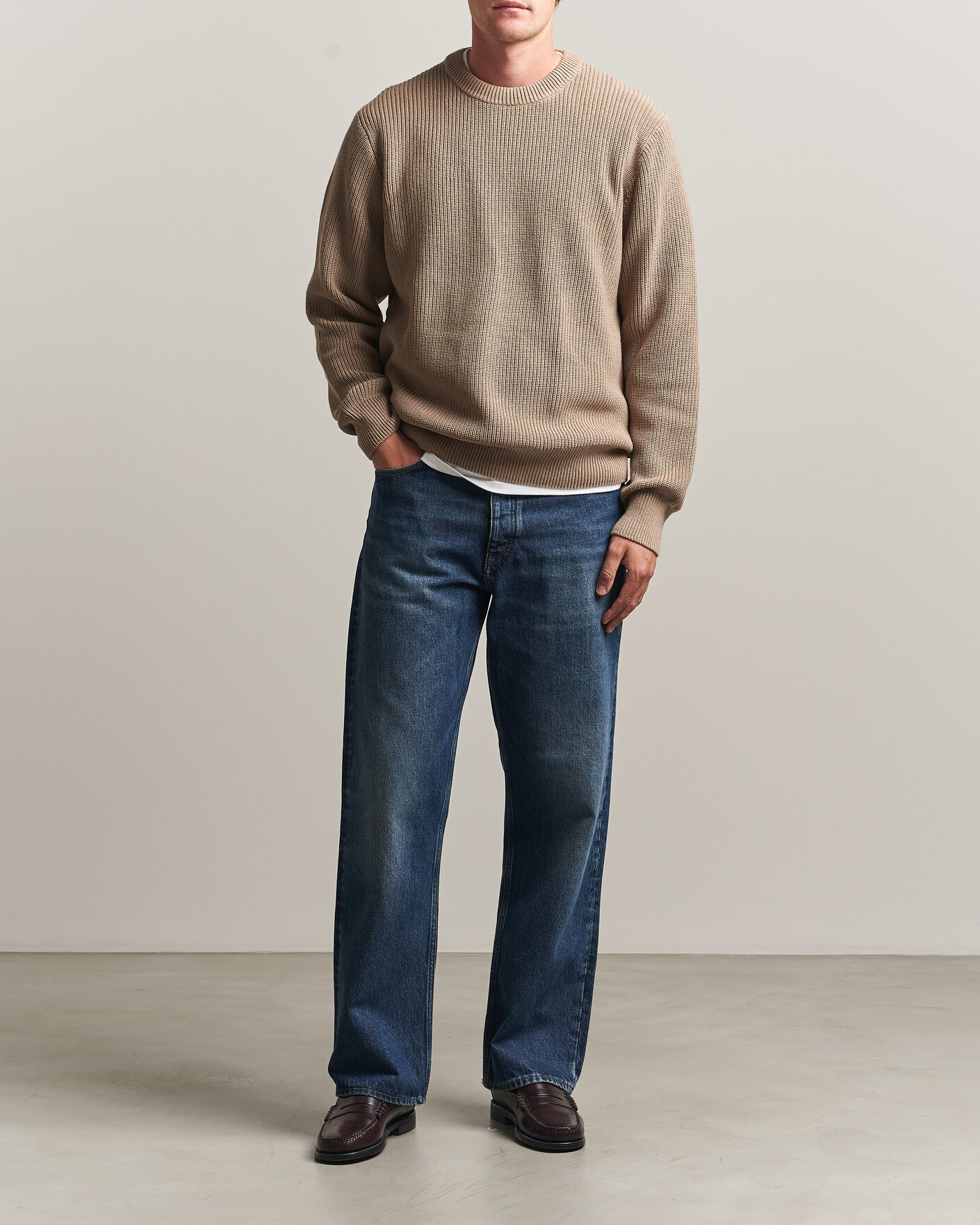 Men | Sweaters & Knitwear | LES DEUX | Rib Crewneck Knit Dark Sand