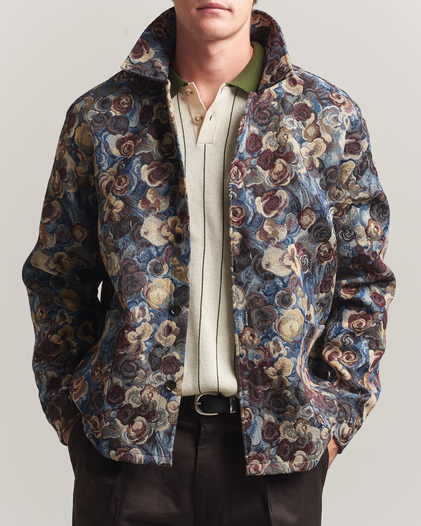 Men | Shirts | LES DEUX | Flower Jaquard Overshirt Blue Multi