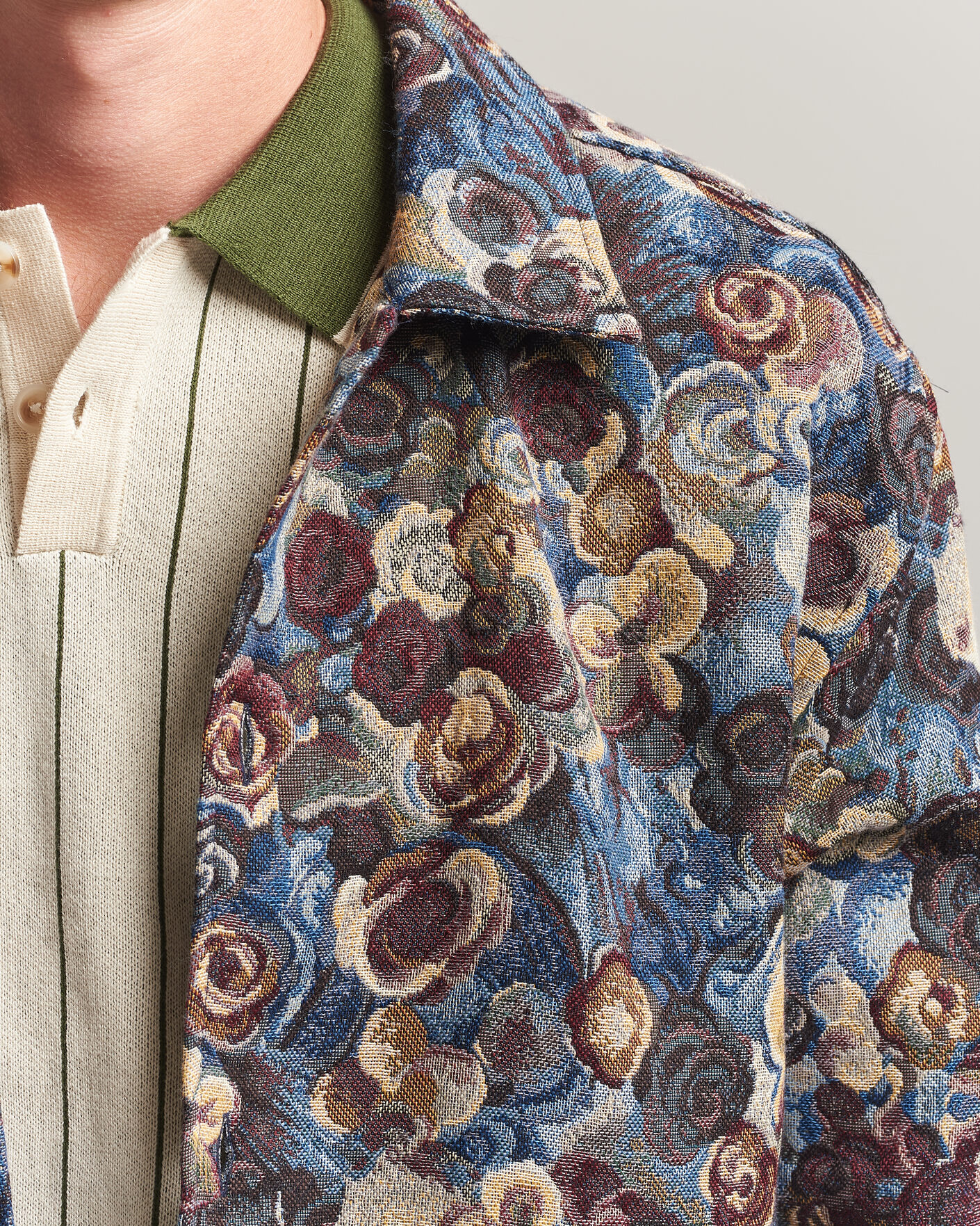 Men | Shirts | LES DEUX | Flower Jaquard Overshirt Blue Multi