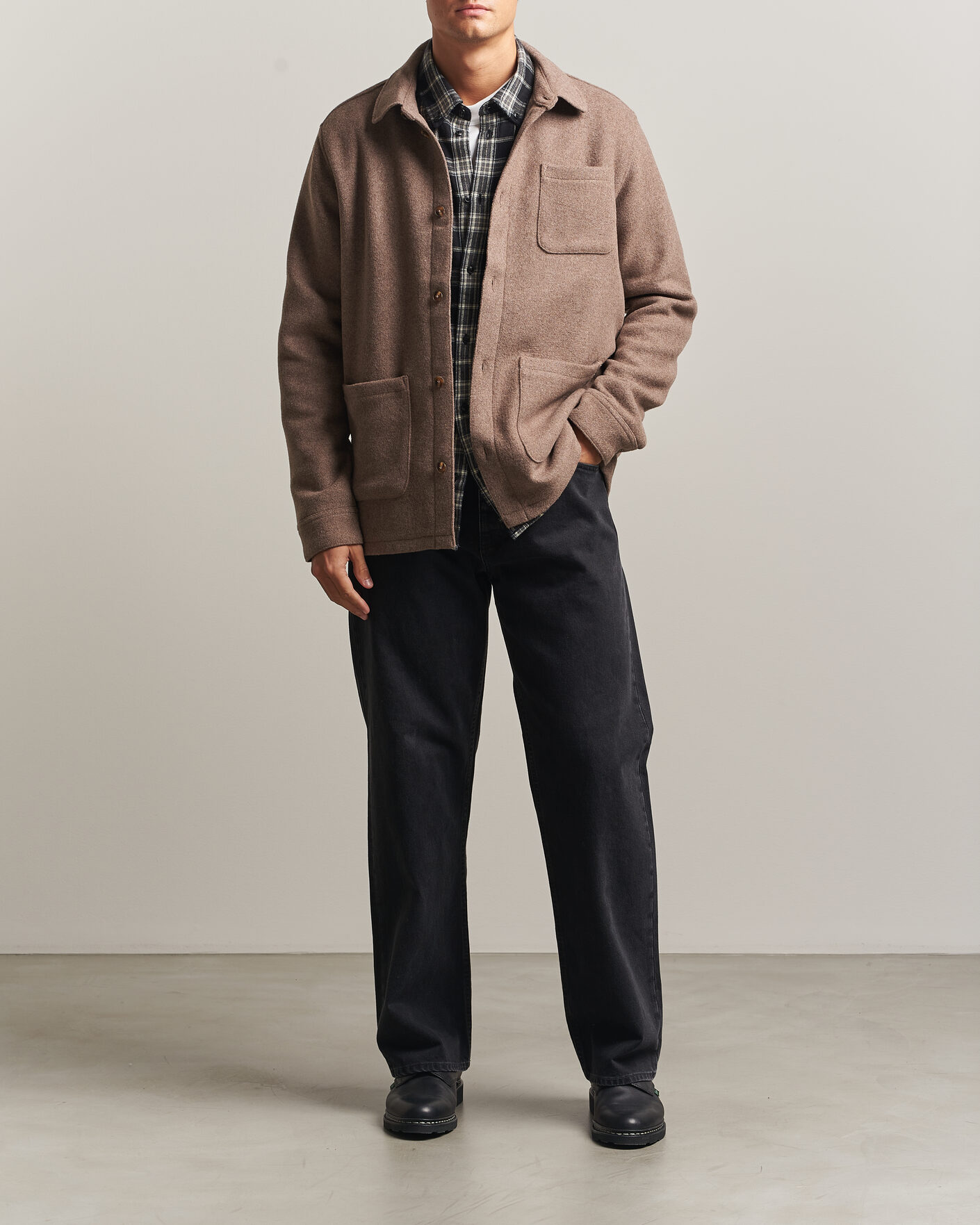 Men | Shirts | LES DEUX | Wool Overshirt Dark Sand Melange