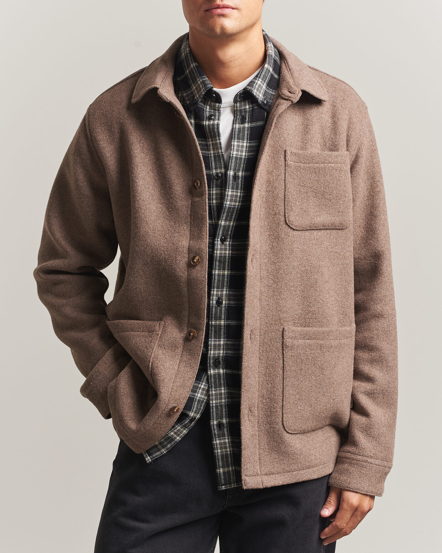 Men | Shirts | LES DEUX | Wool Overshirt Dark Sand Melange