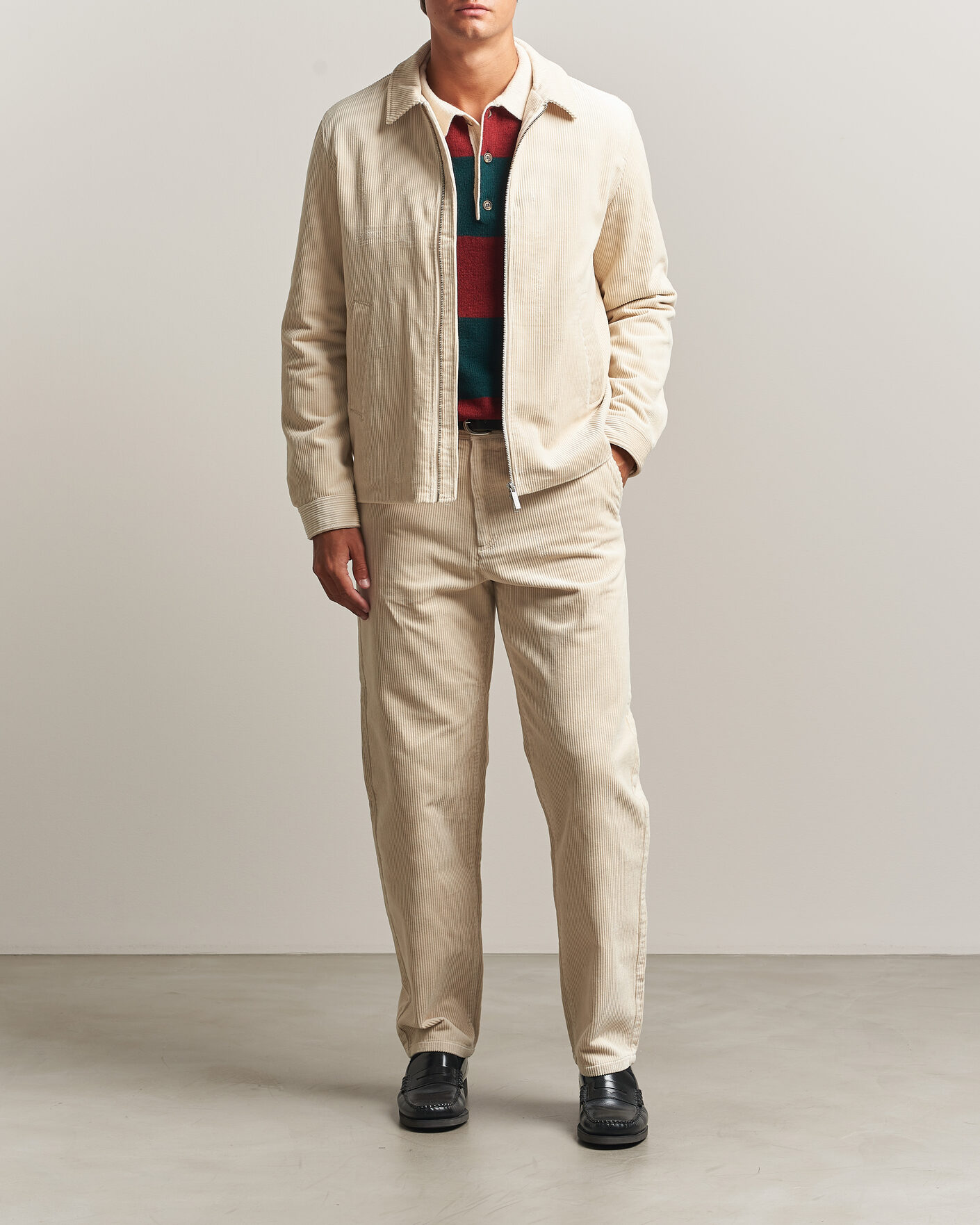Men | Coats & Jackets | LES DEUX | Corduroy Zipper Coach Jacket Ivory