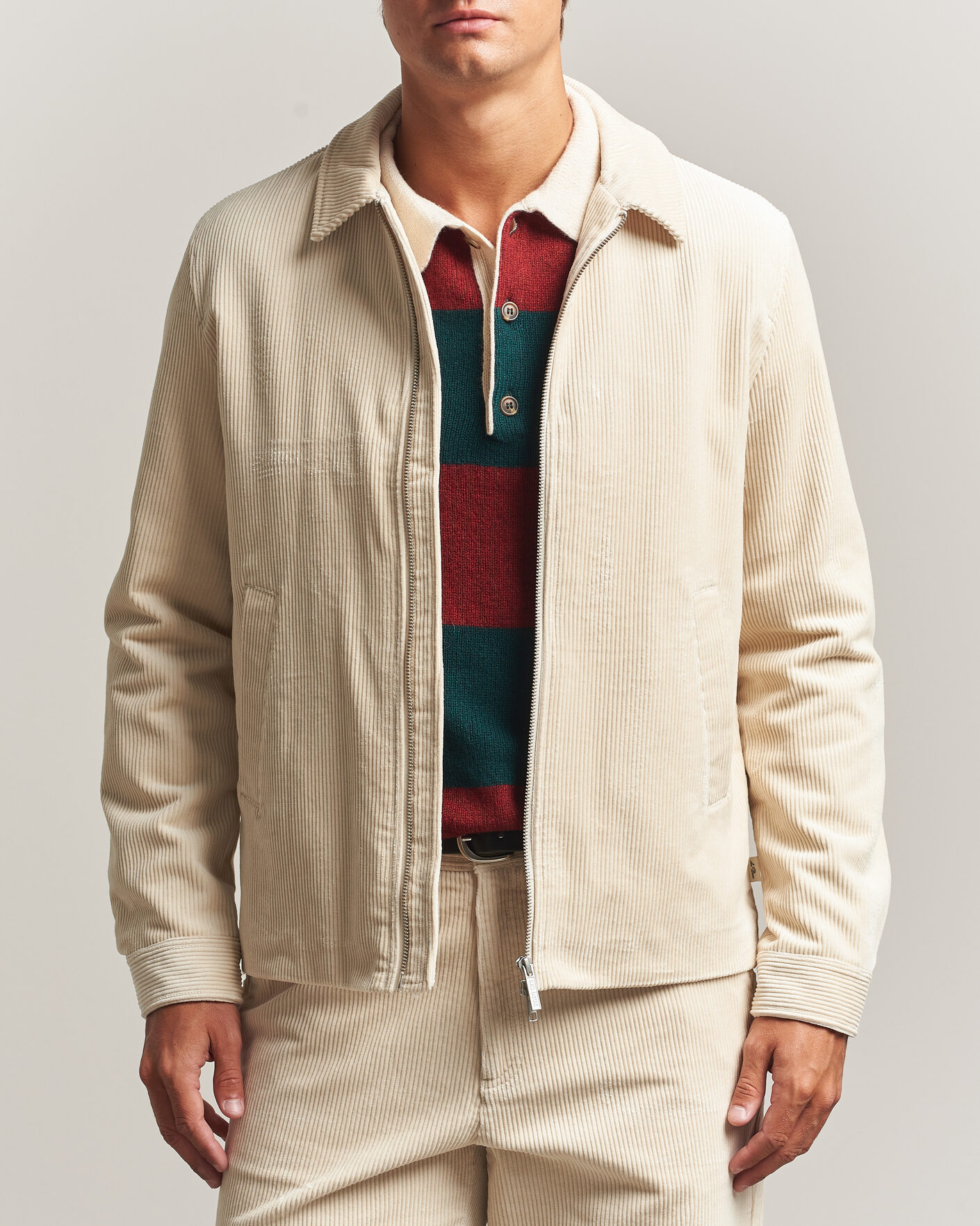 Men | Coats & Jackets | LES DEUX | Corduroy Zipper Coach Jacket Ivory