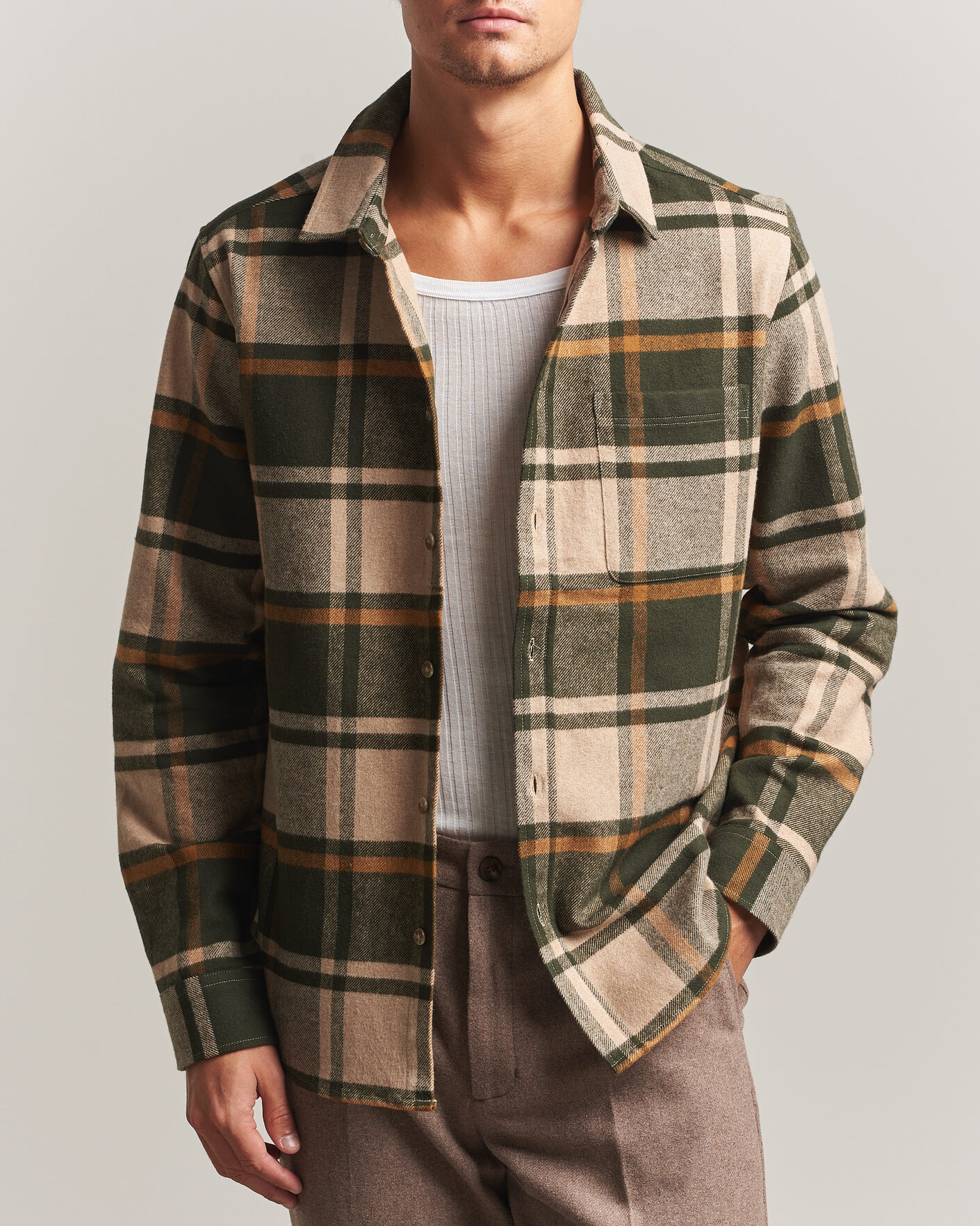Men | Shirts | LES DEUX | Check Flannel Shirt Rosin Green