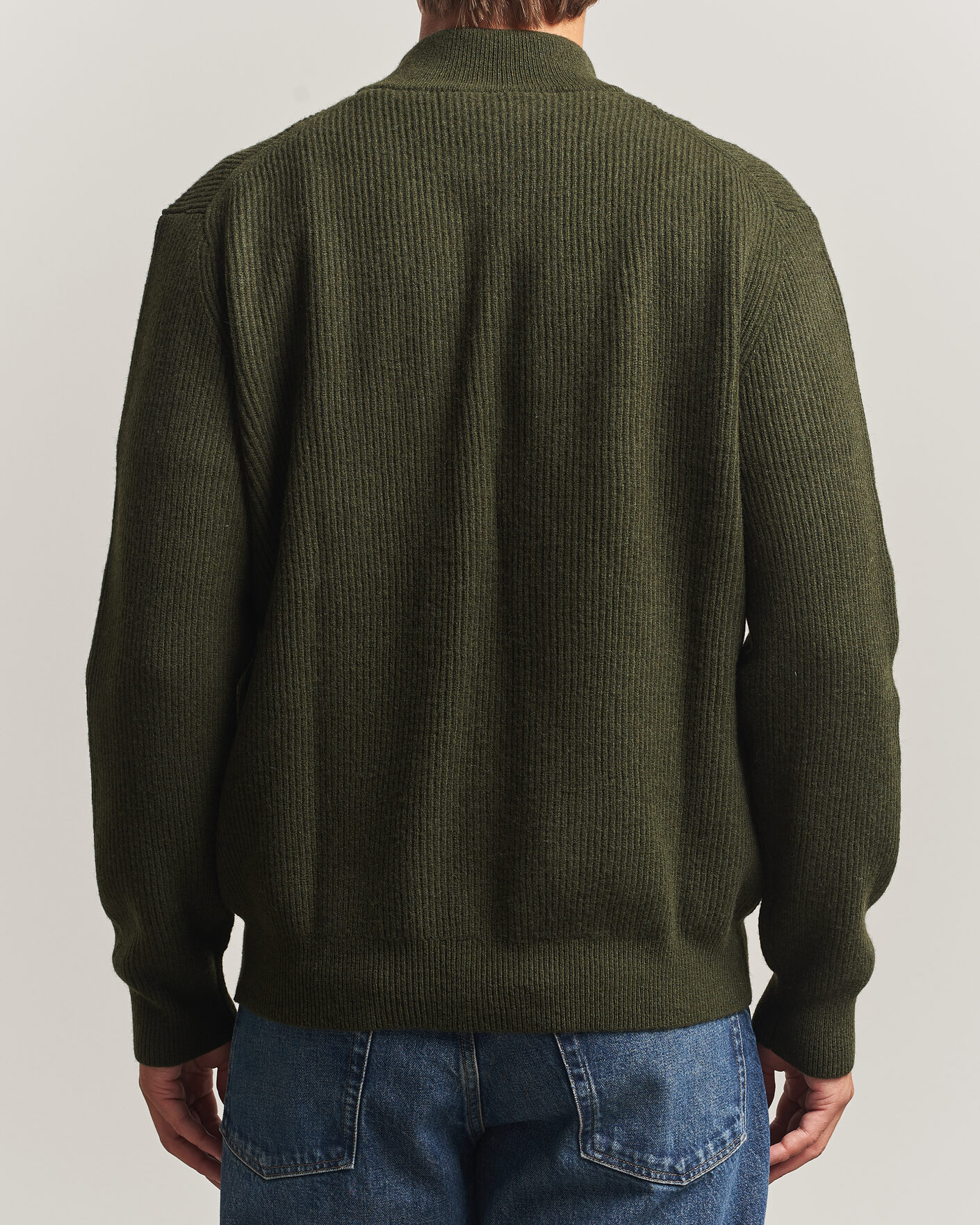 Men | Sweaters & Knitwear | LES DEUX | Wool Rib Knitter Zip Rosin Green