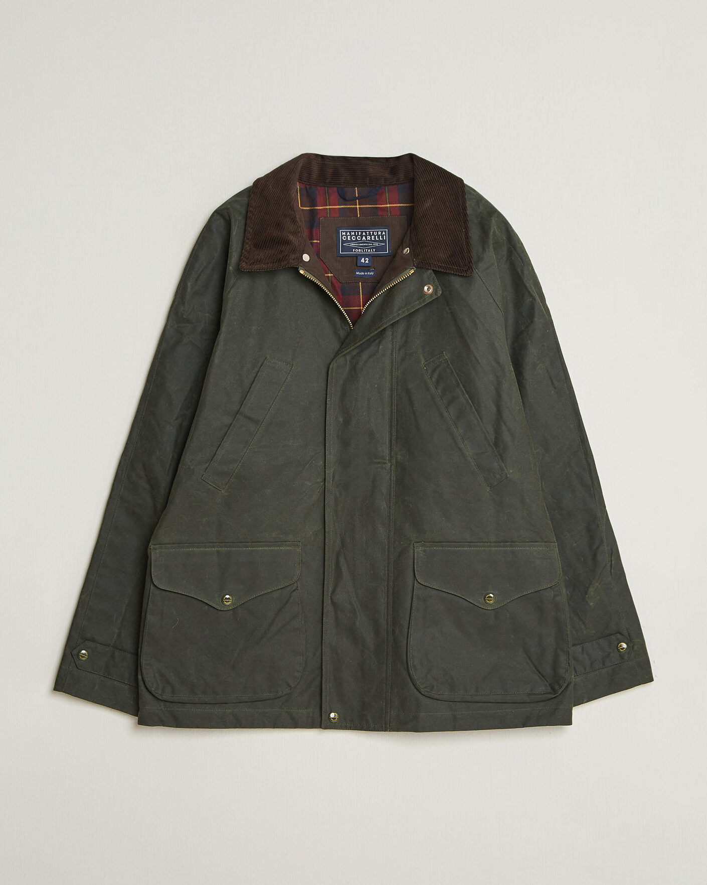 Men | Coats & Jackets | Manifattura Ceccarelli | Rain Caban Wax Cloth Dark Green