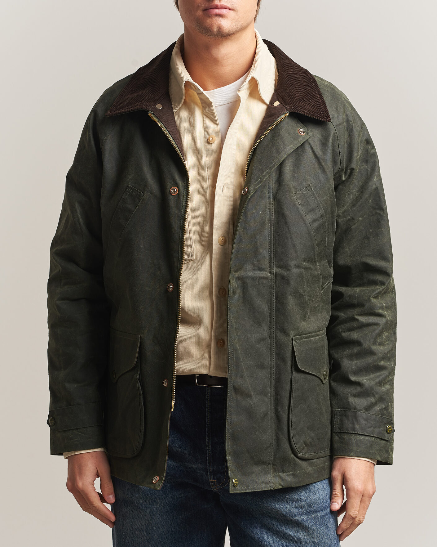 Men | Coats & Jackets | Manifattura Ceccarelli | Rain Caban Wax Cloth Dark Green