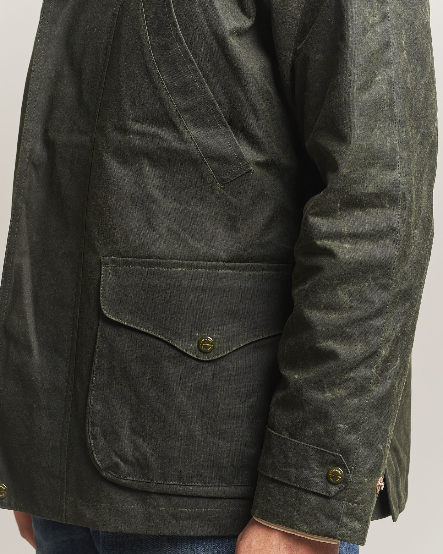 Men | Coats & Jackets | Manifattura Ceccarelli | Rain Caban Wax Cloth Dark Green