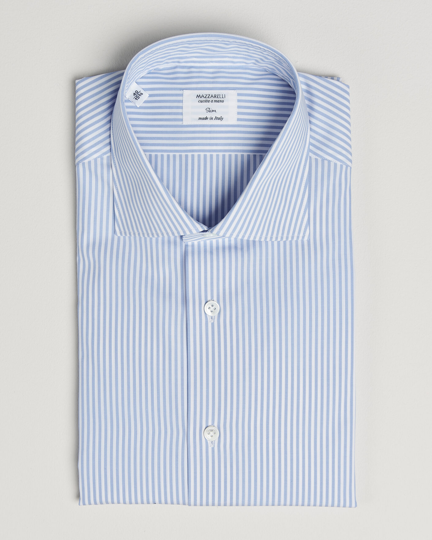 Men | Shirts | Mazzarelli | Soft Cotton Popeline Shirt Light Blue Stripe