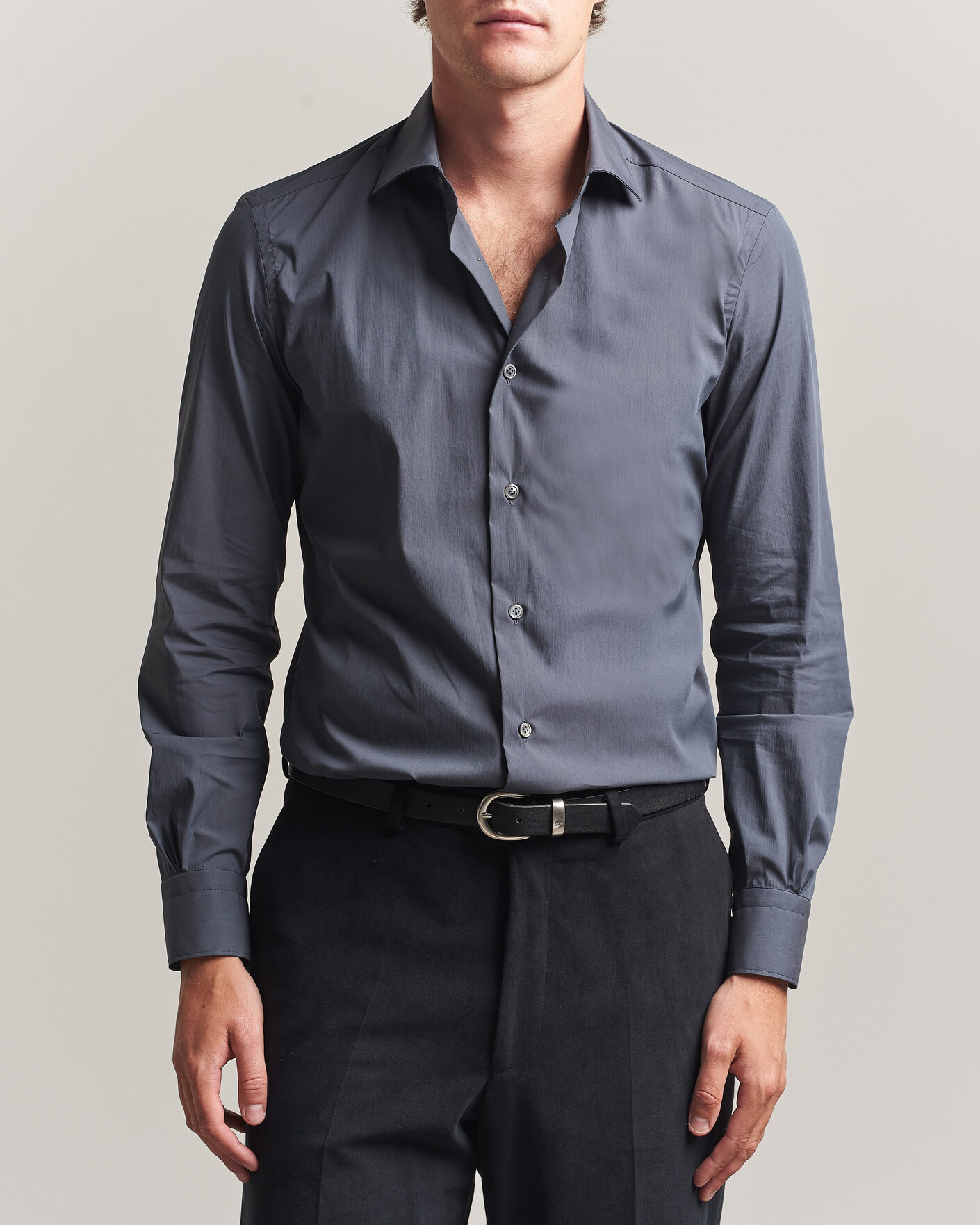 Men | Shirts | Mazzarelli | Soft Cotton Popeline Shirt Grey