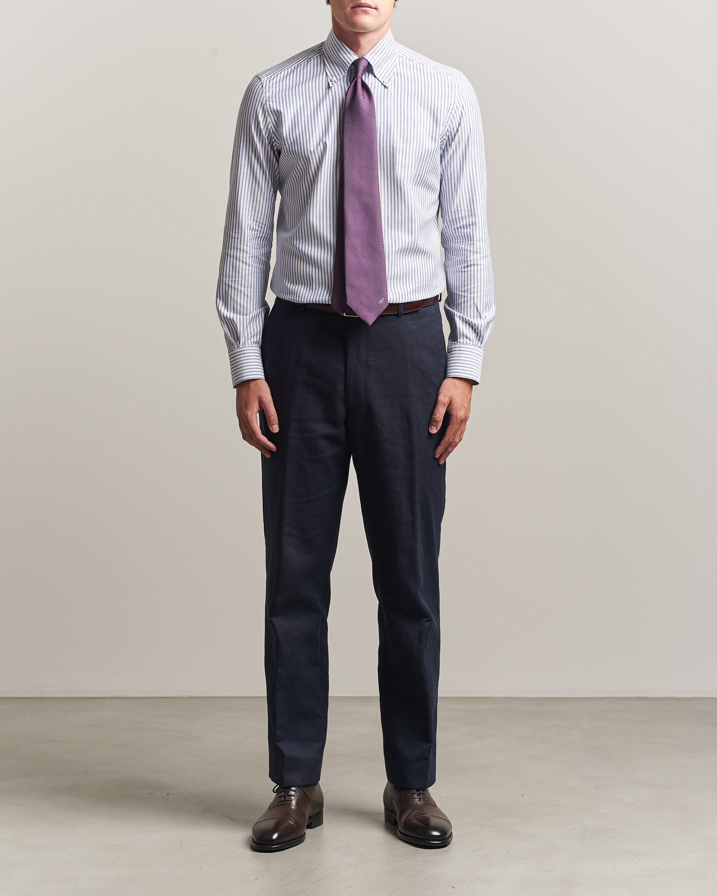 Men | Shirts | Mazzarelli | Soft Oxford Button Down Shirt Blue Stripe