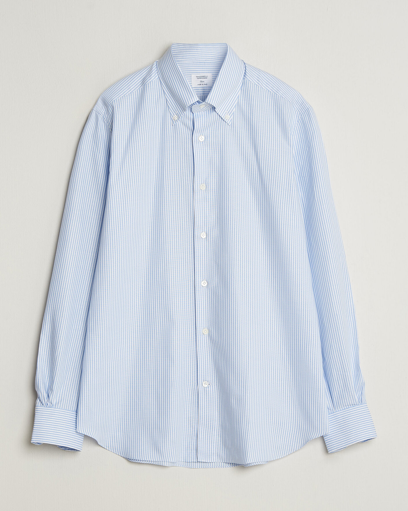 Men | Shirts | Mazzarelli | Soft Oxford Button Down Shirt Light Blue Stripe
