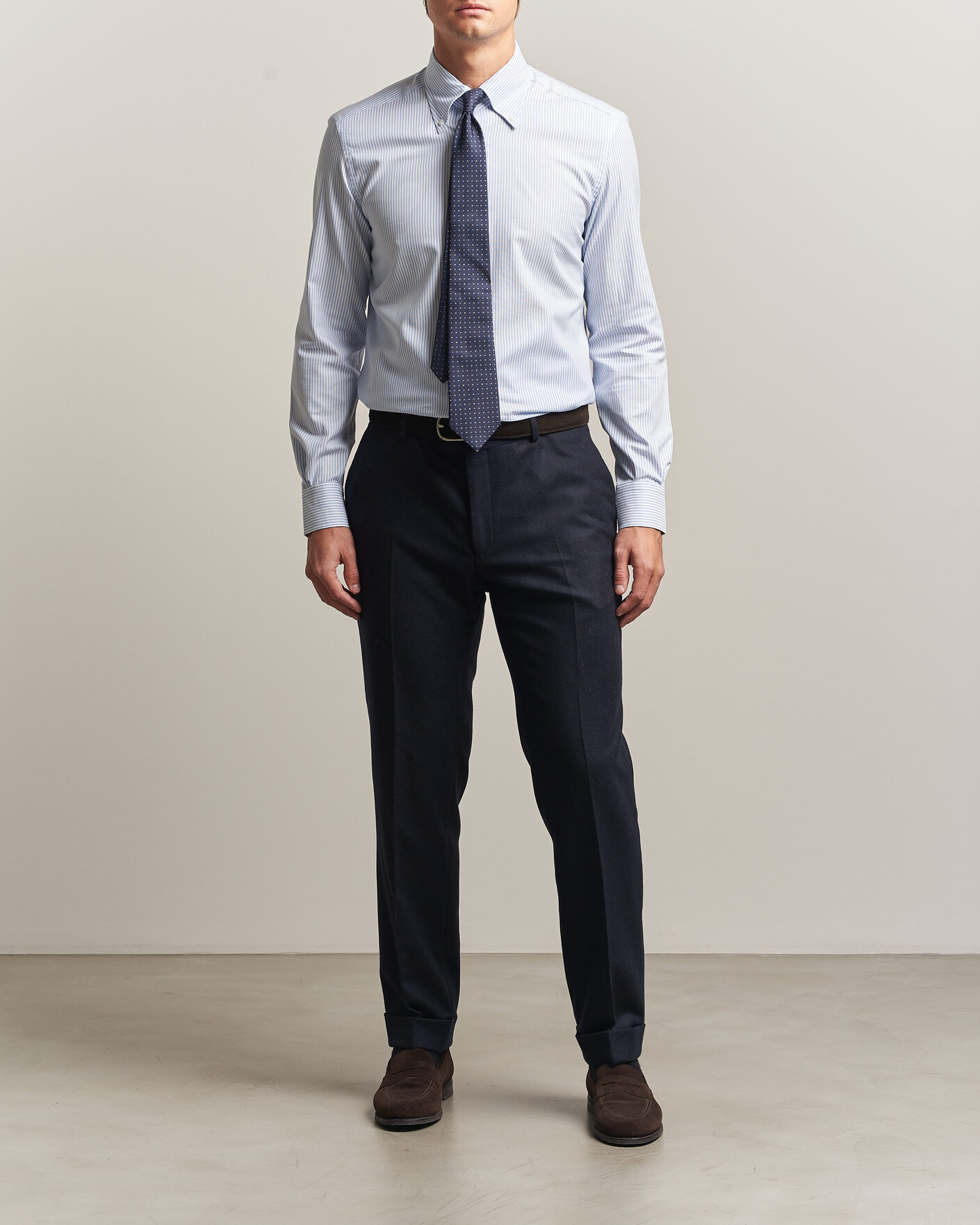 Men | Shirts | Mazzarelli | Soft Oxford Button Down Shirt Light Blue Stripe