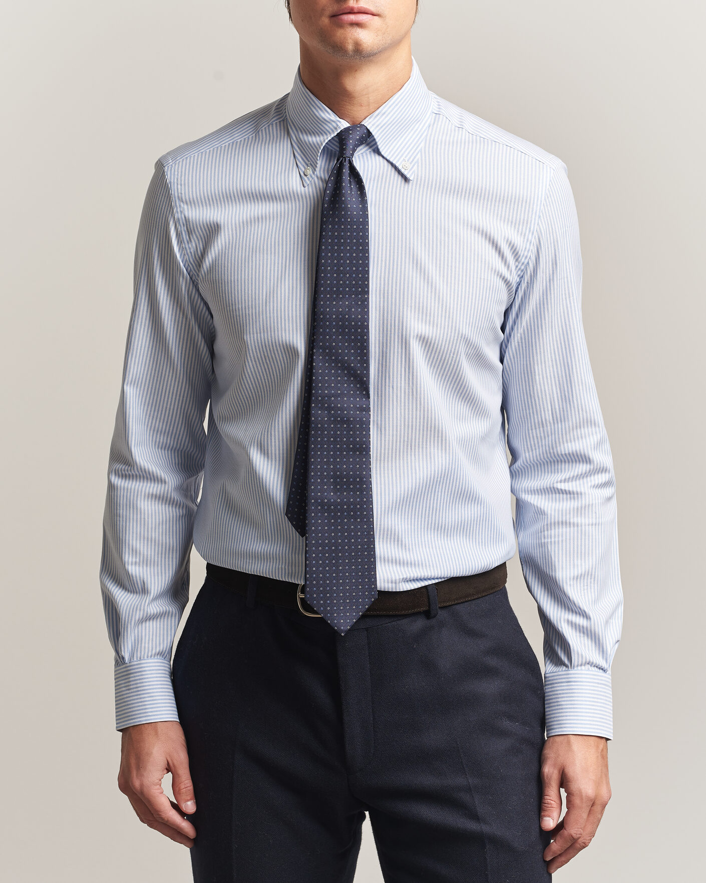 Men | Shirts | Mazzarelli | Soft Oxford Button Down Shirt Light Blue Stripe