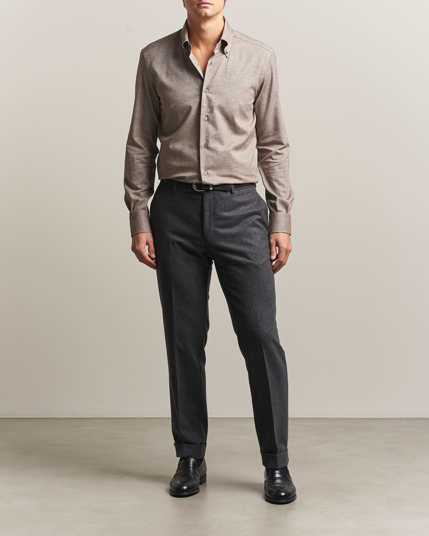 Men | Shirts | Mazzarelli | Soft Flannel Button Down Shirt Taupe