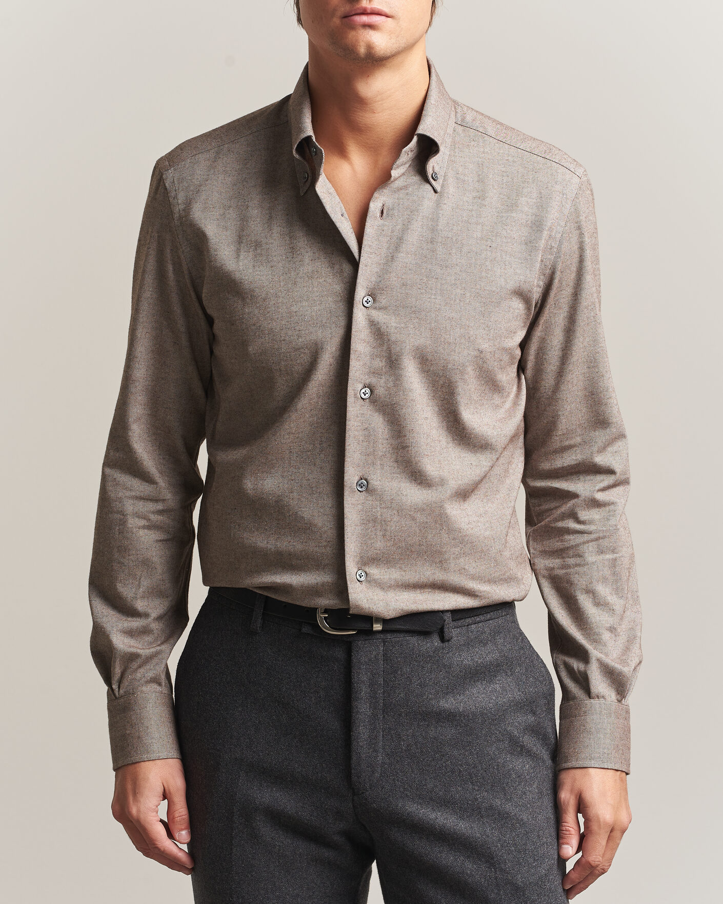 Men | Shirts | Mazzarelli | Soft Flannel Button Down Shirt Taupe