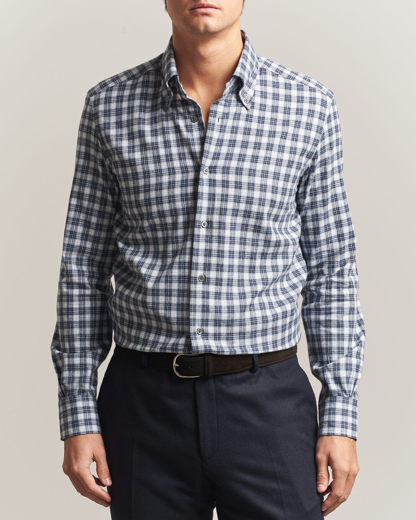 Men | Shirts | Mazzarelli | Soft Flannel Button Down Shirt Navy