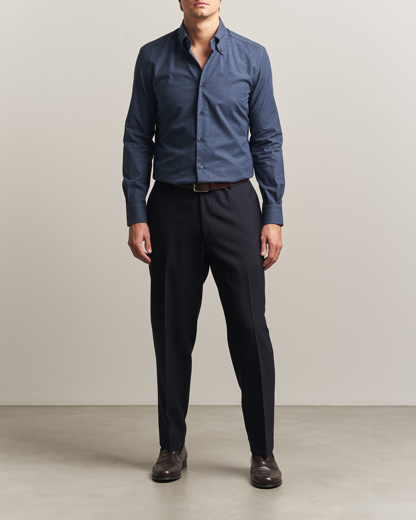 Men | Shirts | Mazzarelli | Soft Flannel Button Down Shirt Navy