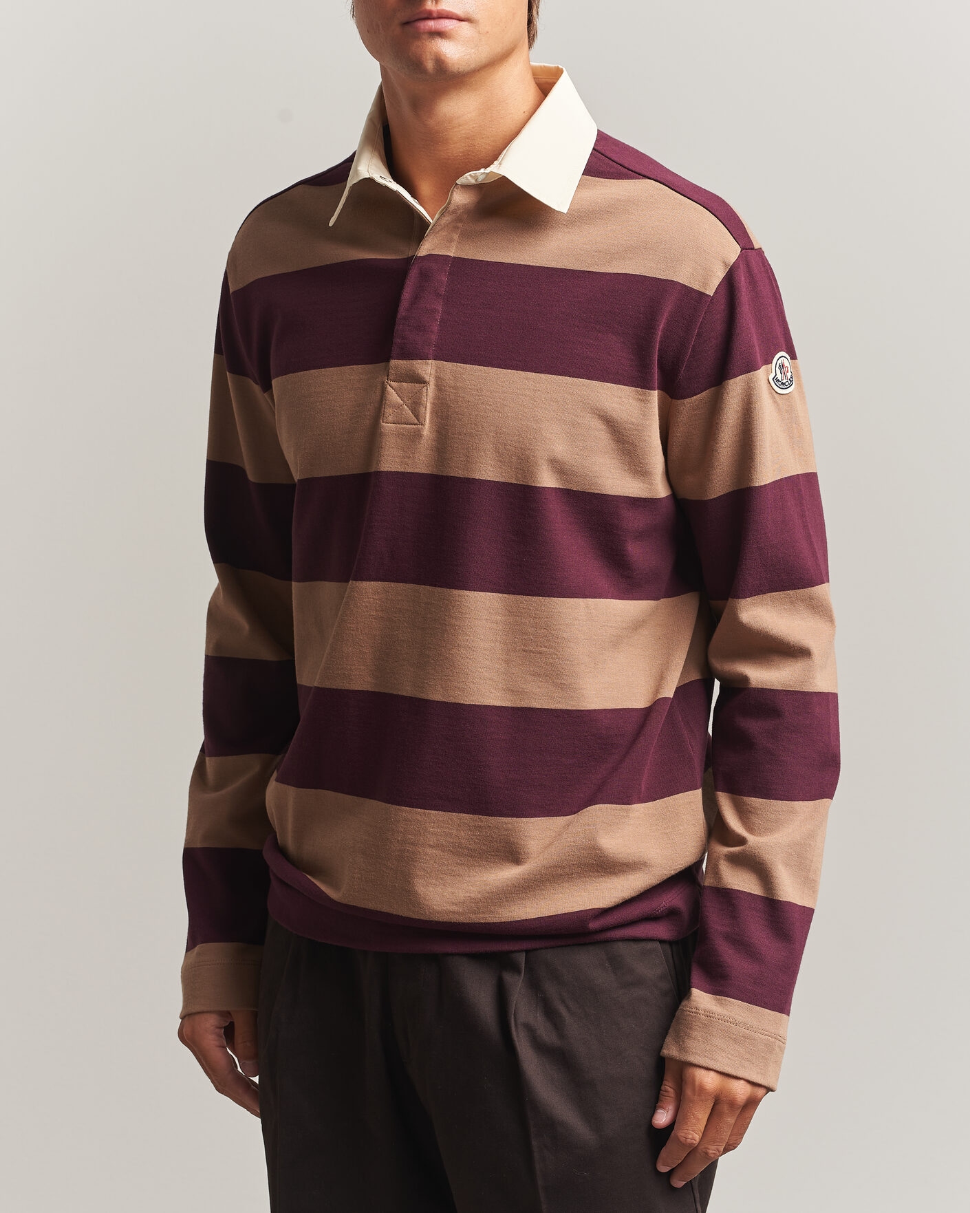 Men | Sweaters & Knitwear | Moncler | Striped Rugby Sweater Brown/Burgundy