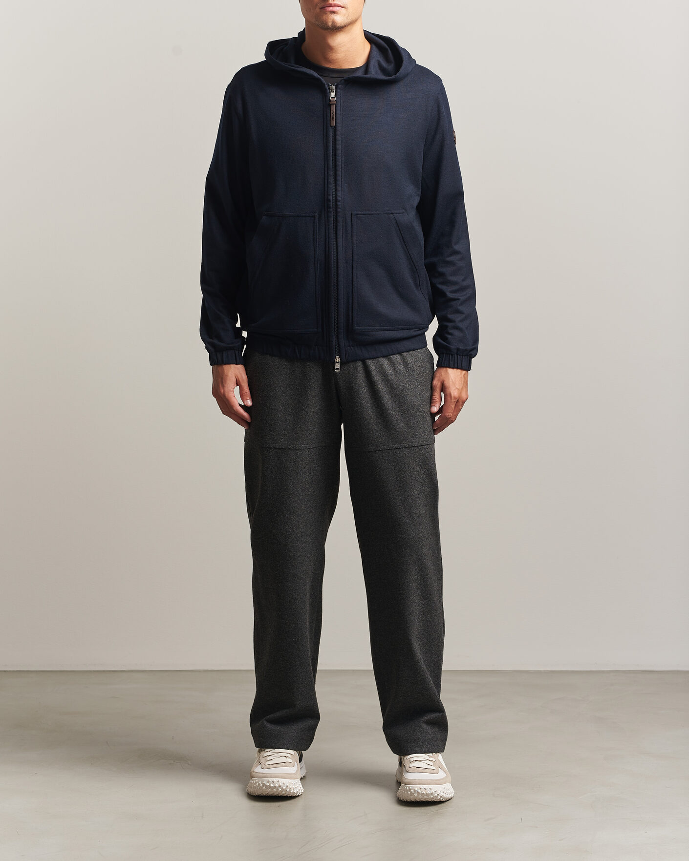 Men | Sweaters & Knitwear | Moncler | Full Zip Flannel Hoodie Navy