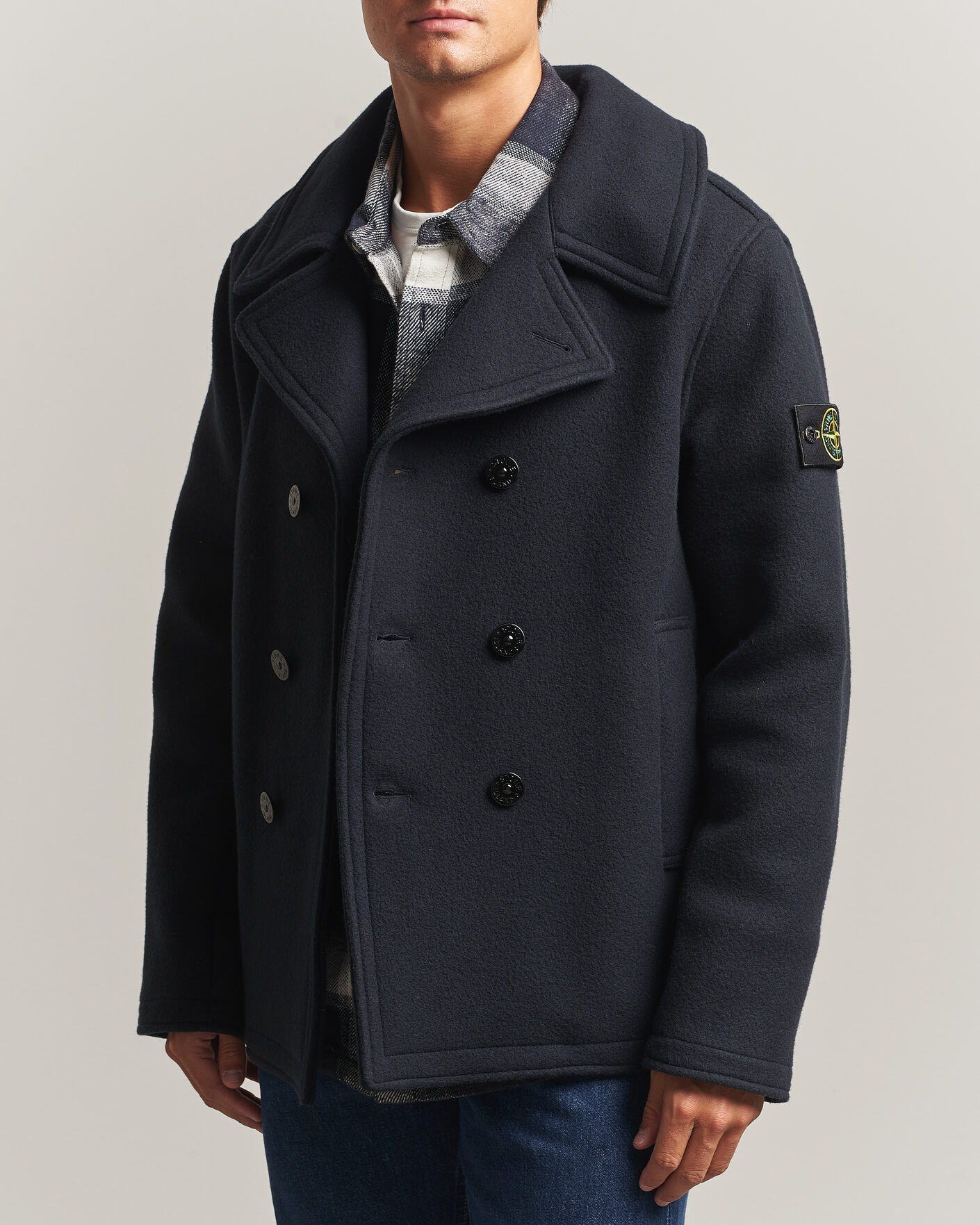 Men | Coats & Jackets | Stone Island | Heavy Melton Wool Peacoat Navy Blue