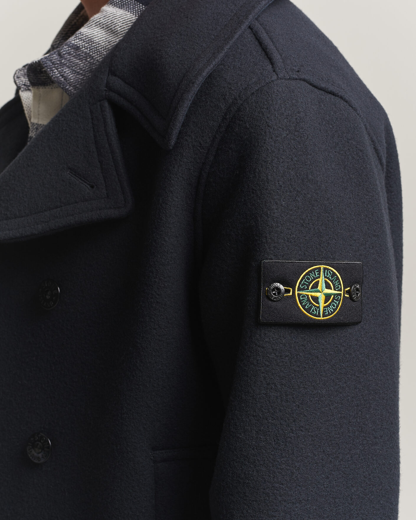 Men | Coats & Jackets | Stone Island | Heavy Melton Wool Peacoat Navy Blue
