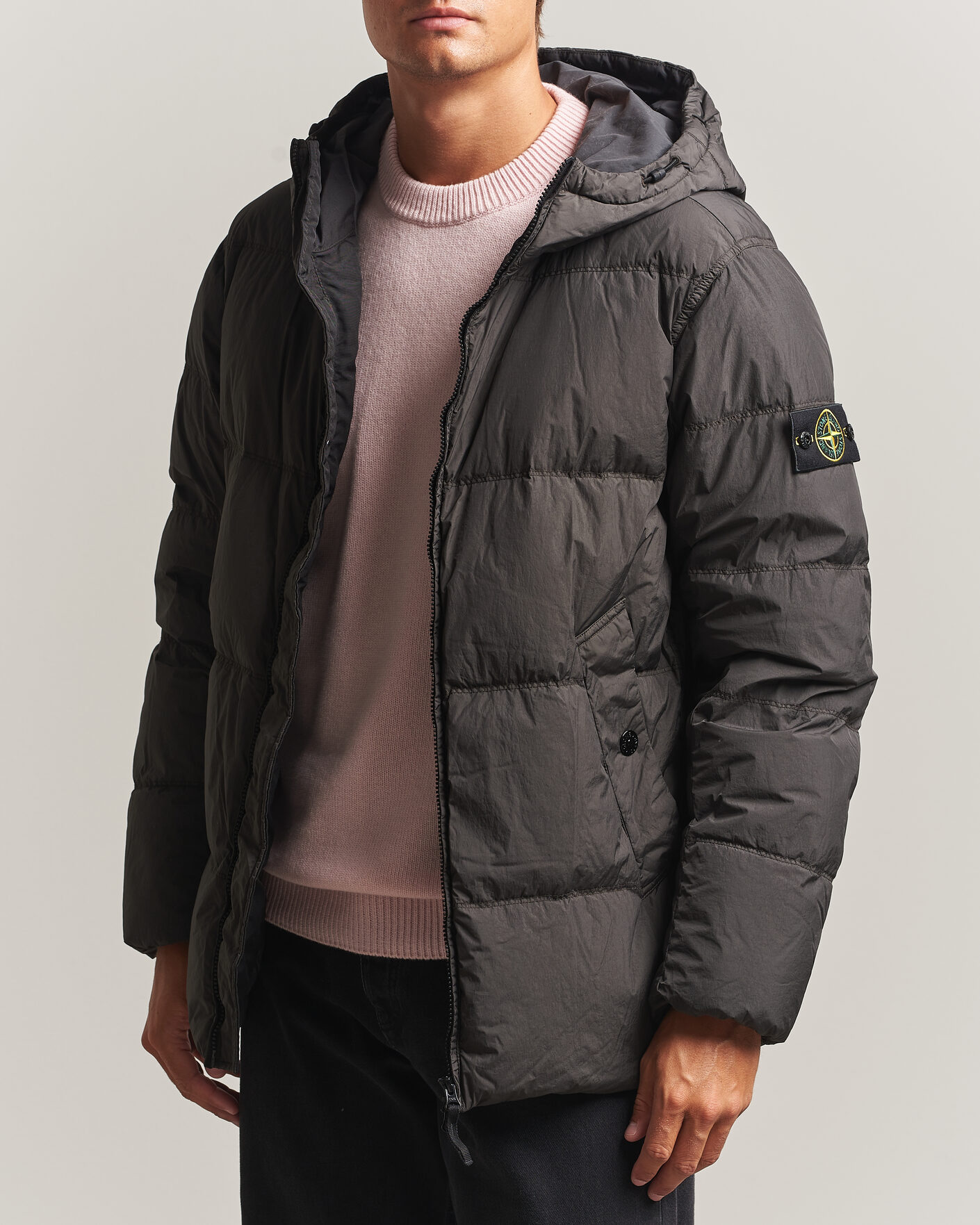 Men | Coats & Jackets | Stone Island | Crinkle Reps Padded Hood Down Jacket Grey