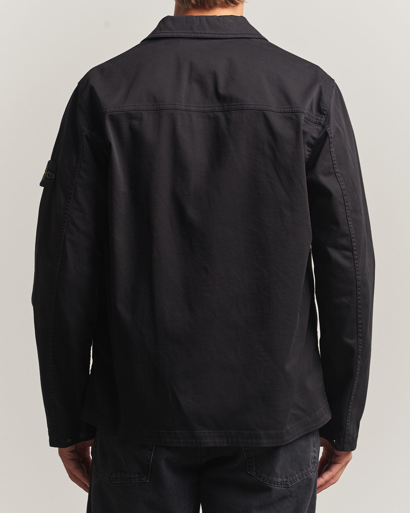 Men | Shirts | Stone Island | Organic Cotton Satin Stretch Zip Overshirt Black