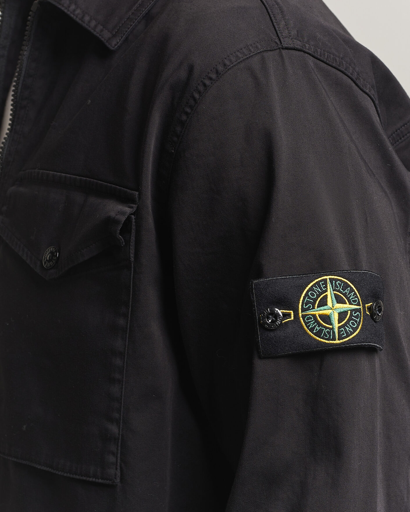 Men | Shirts | Stone Island | Organic Cotton Satin Stretch Zip Overshirt Black