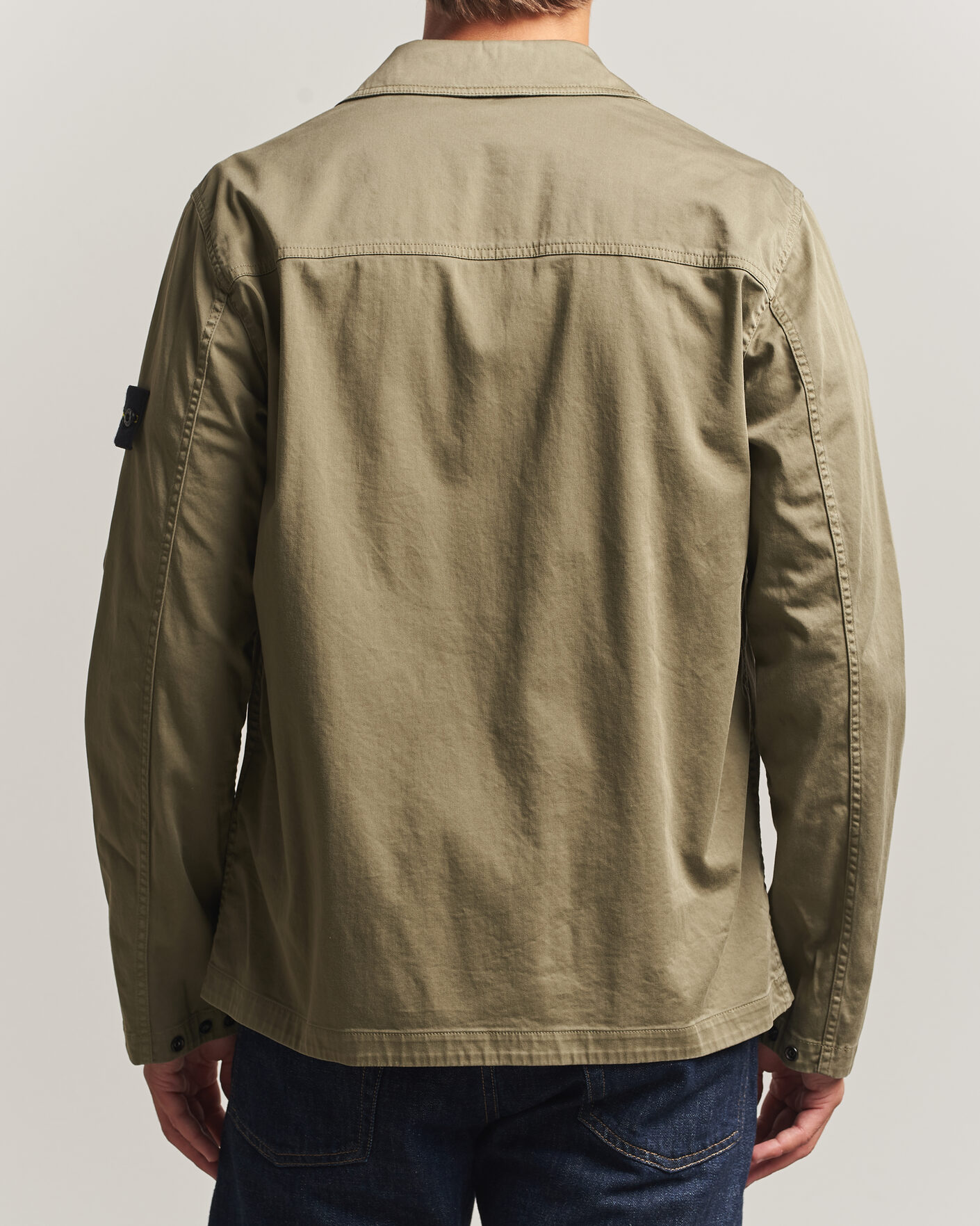 Men | Shirts | Stone Island | Organic Cotton Satin Stretch Zip Overshirt Miltary Green