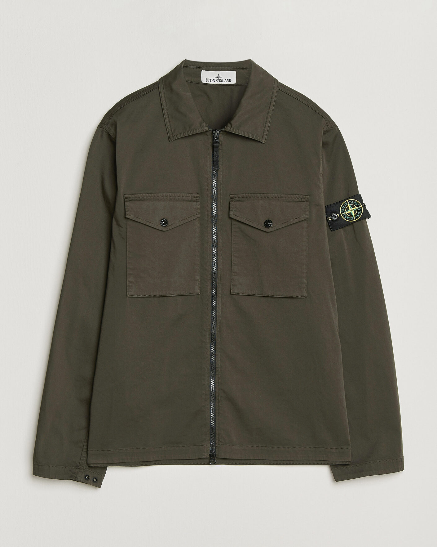Men | Shirts | Stone Island | Organic Cotton Satin Stretch Zip Overshirt Grey