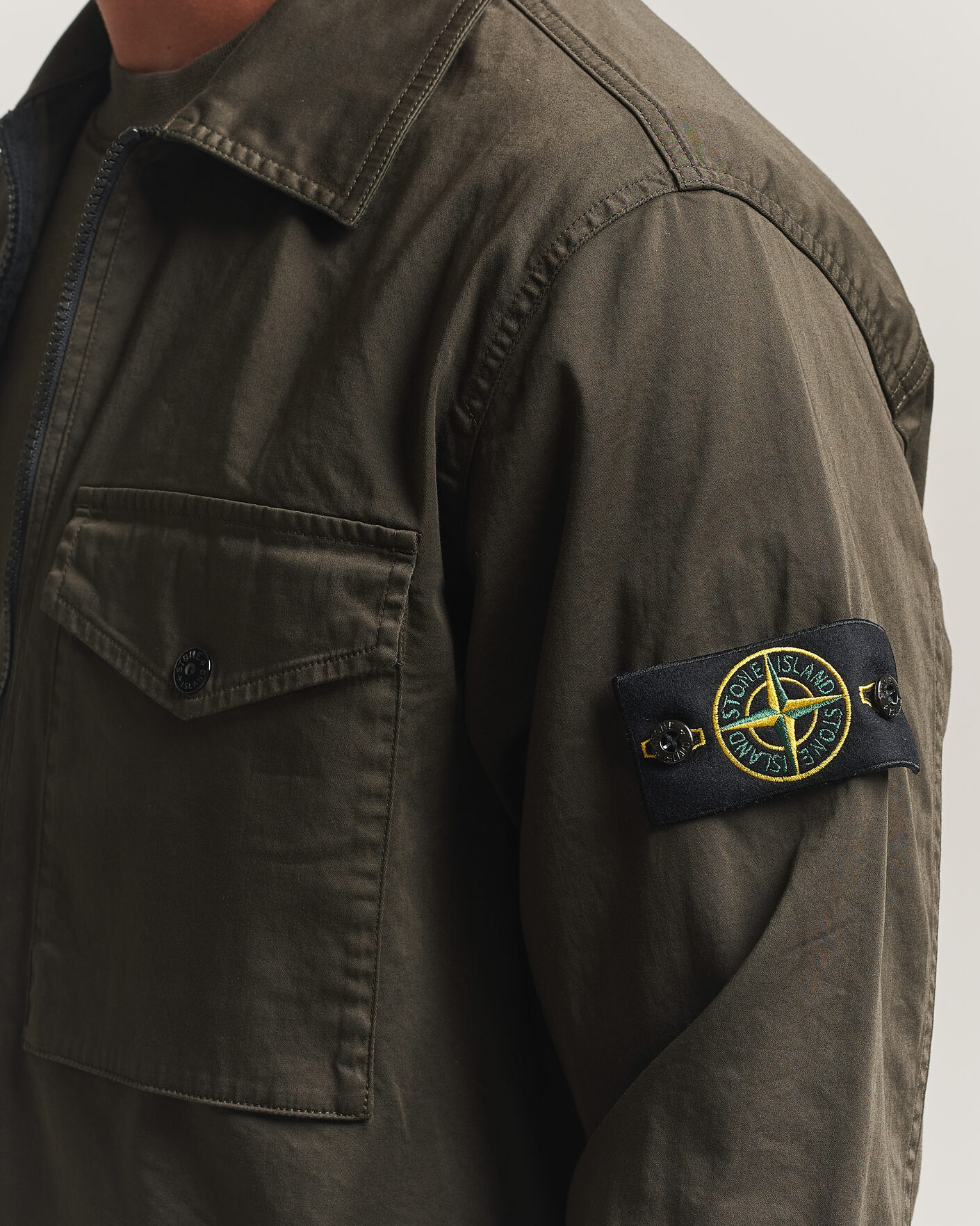 Men | Shirts | Stone Island | Organic Cotton Satin Stretch Zip Overshirt Grey