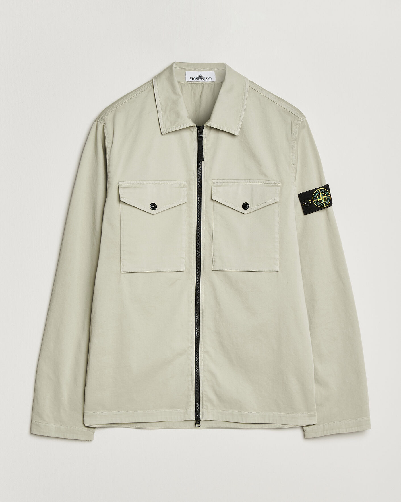 Men | Shirts | Stone Island | Organic Cotton Satin Stretch Zip Overshirt Sand