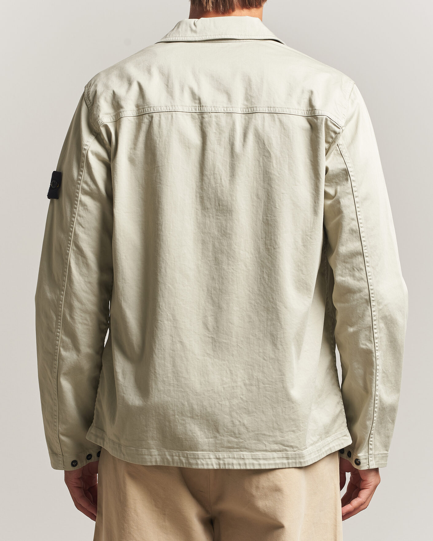 Men | Shirts | Stone Island | Organic Cotton Satin Stretch Zip Overshirt Sand