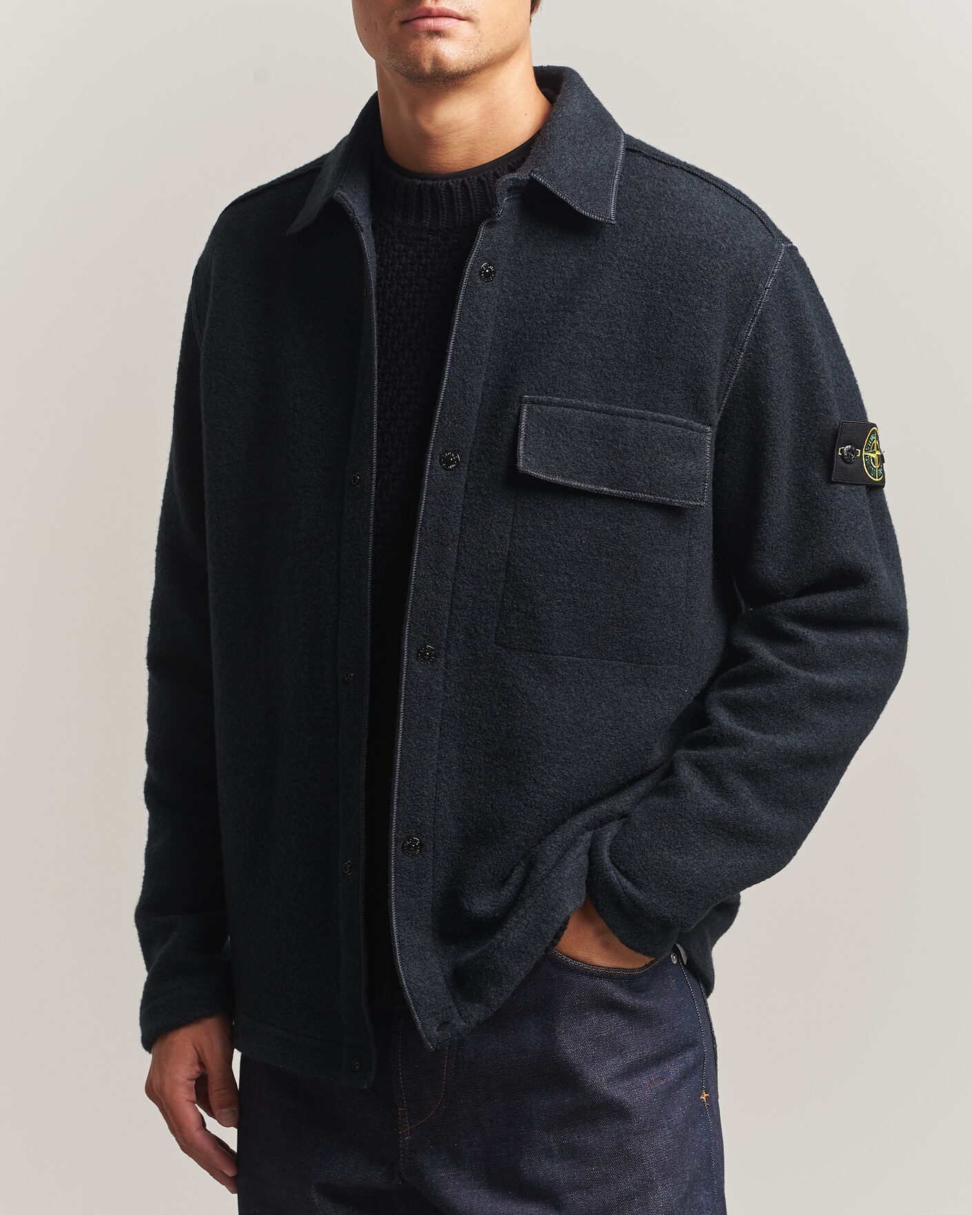 Men | Shirts | Stone Island | Micro Bouclé Overshirt Navy Blue