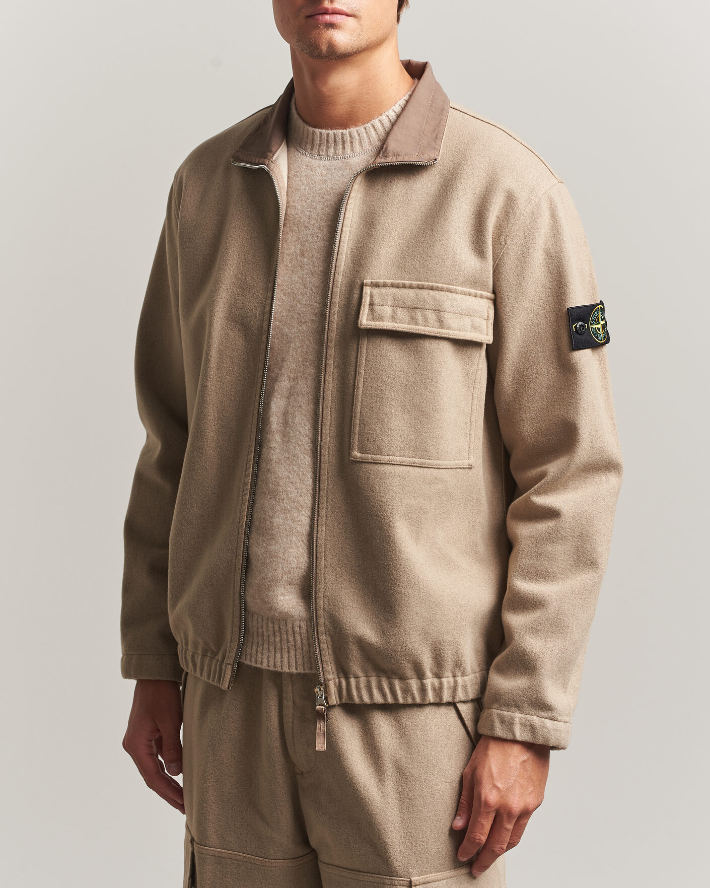 Men | Coats & Jackets | Stone Island | Wool/Nylon Flannel Jacket Biscuit