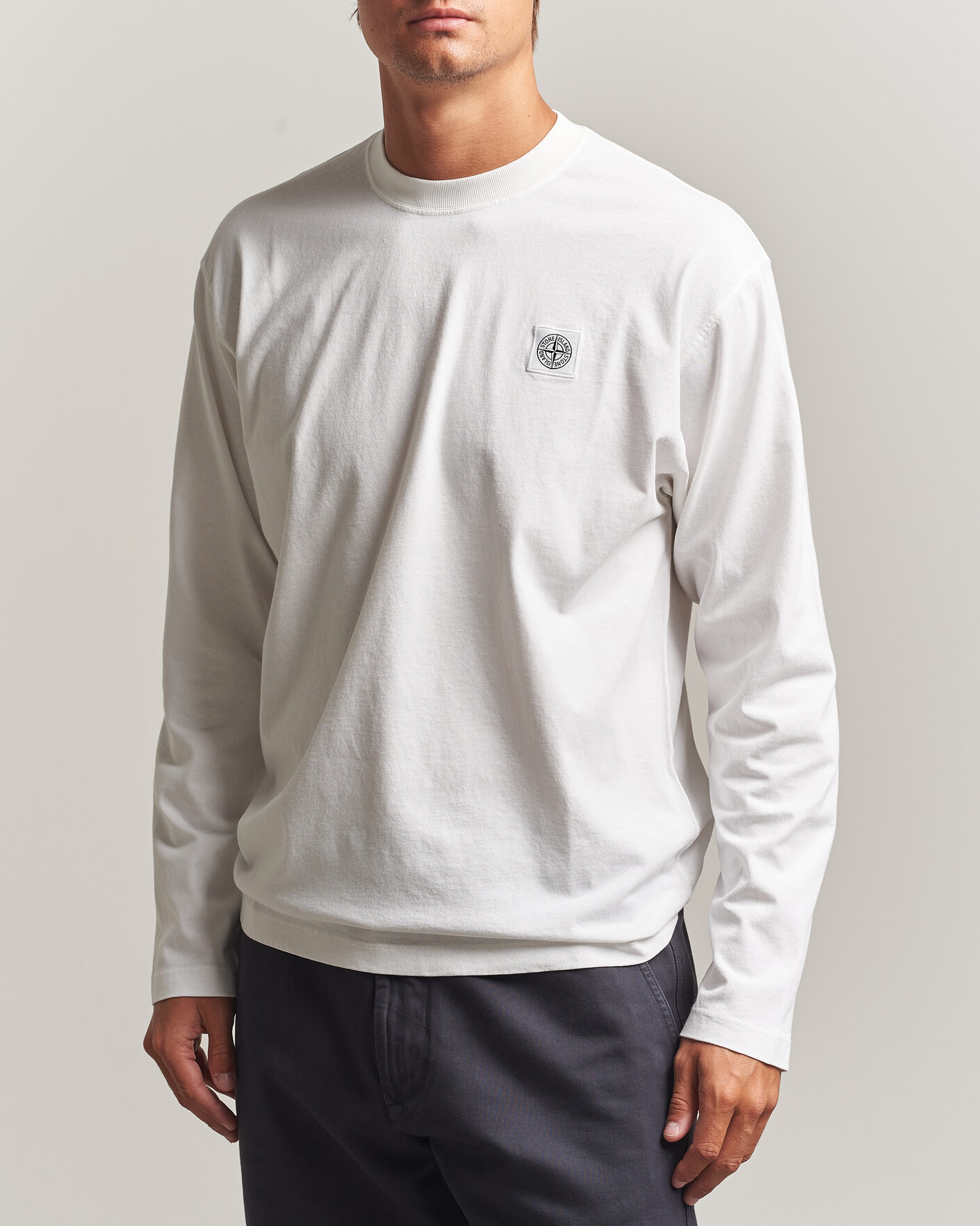 Men | T-Shirts | Stone Island | Organic Cotton Jersey Long Sleeve T-Shirt White