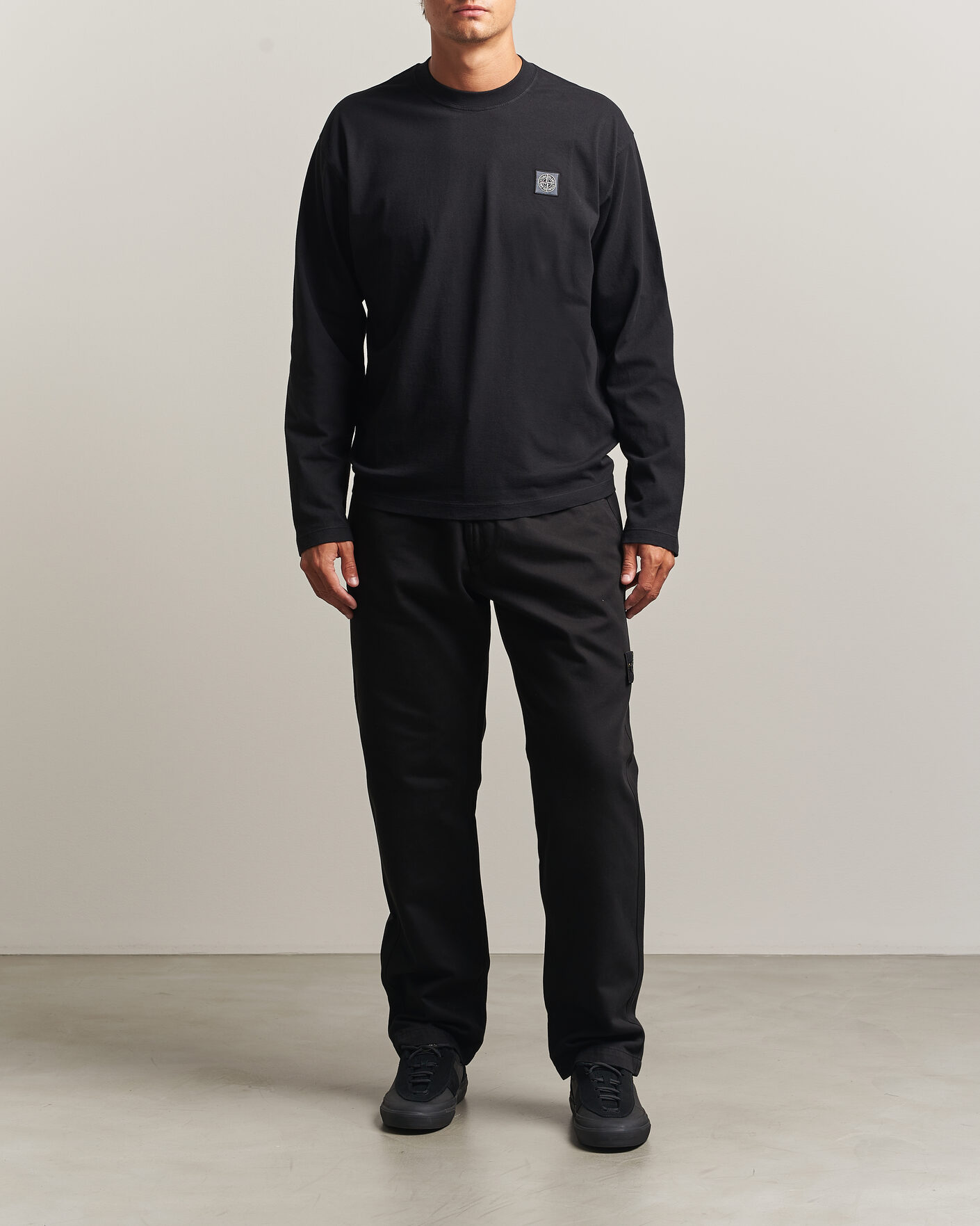 Men | T-Shirts | Stone Island | Organic Cotton Jersey Long Sleeve T-Shirt Black