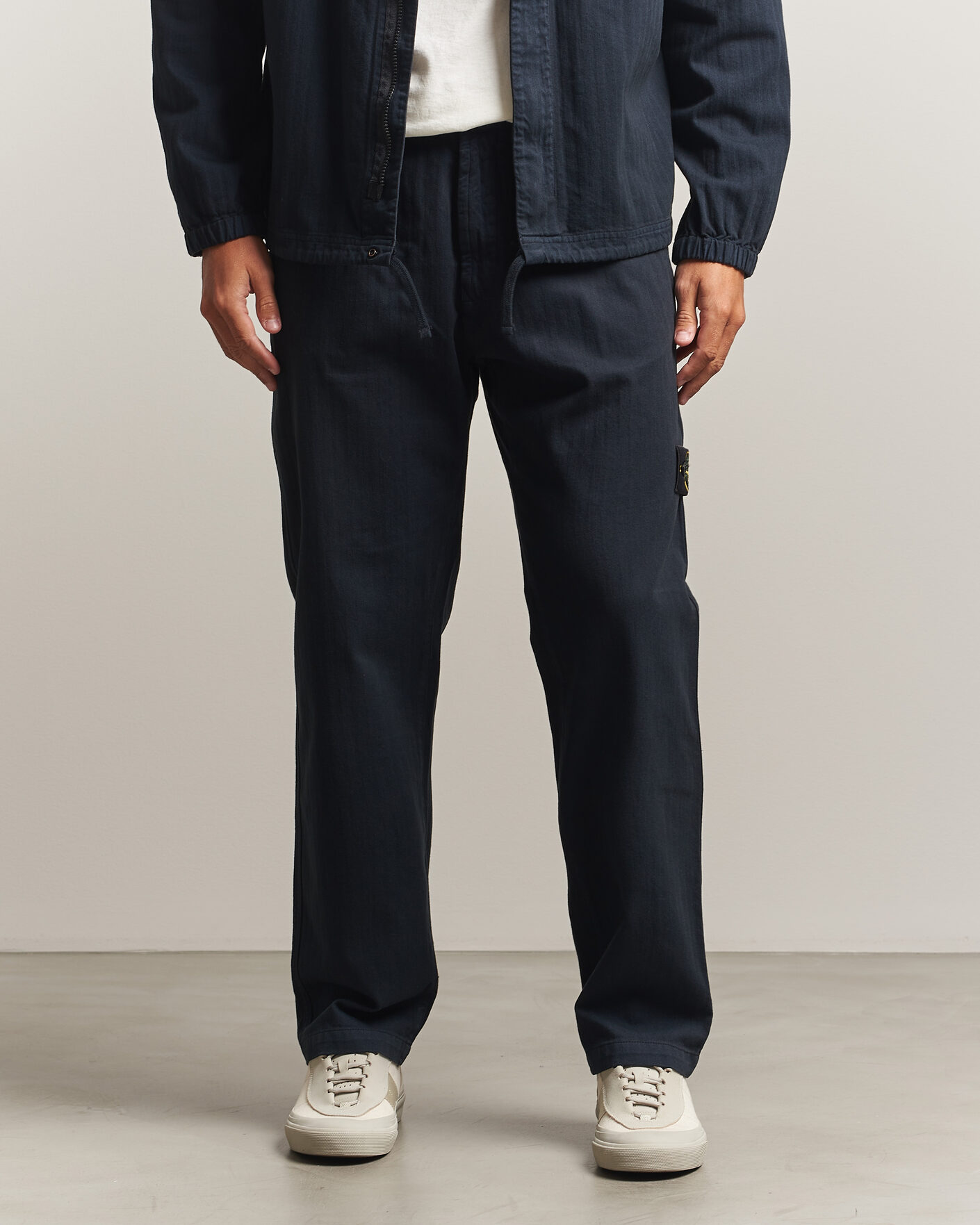 Men | Trousers | Stone Island | Cotton Herringbone Pants Navy Blue