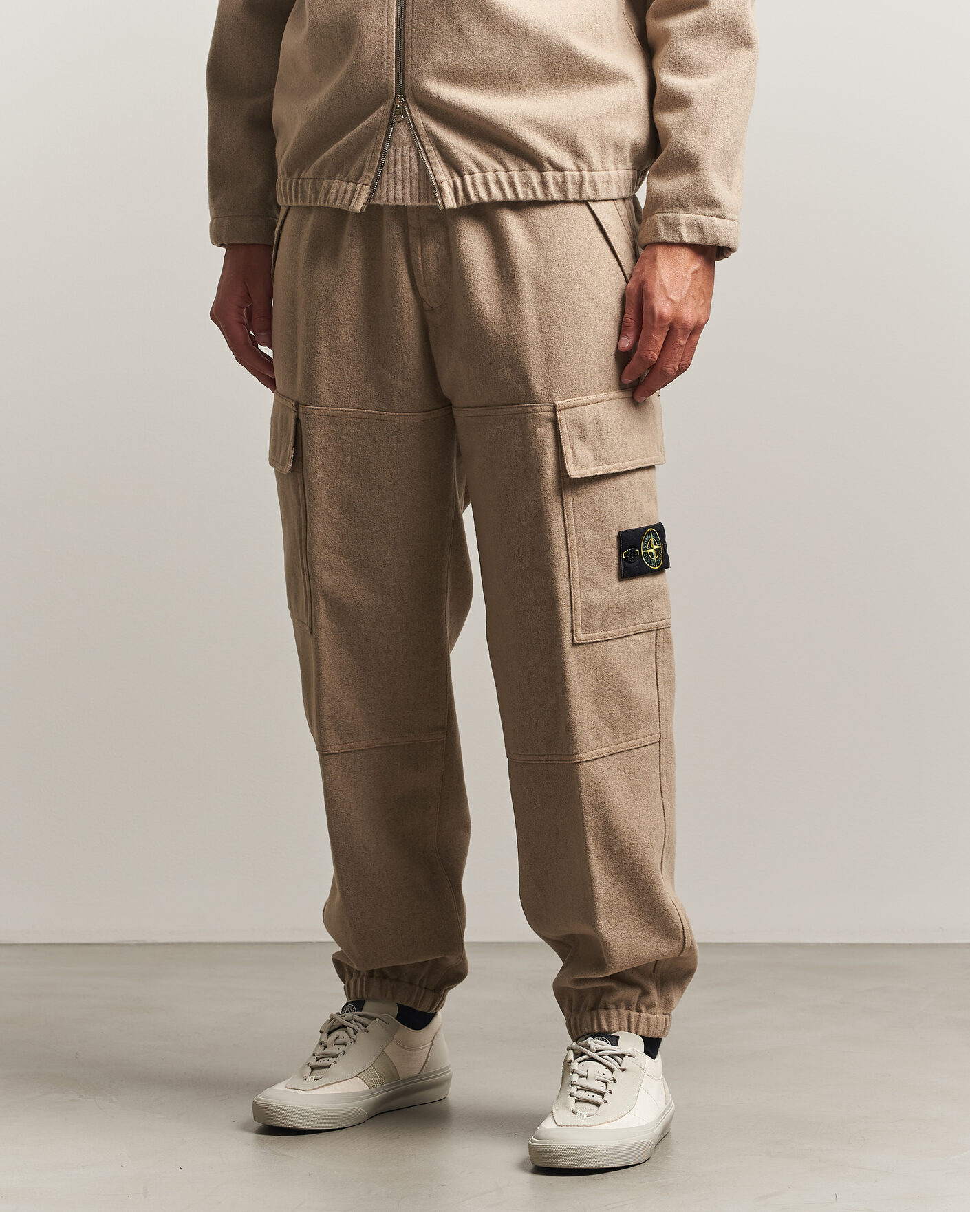 Men | Trousers | Stone Island | Wool/Nylon Flannel Cargo Trousers Biscuit