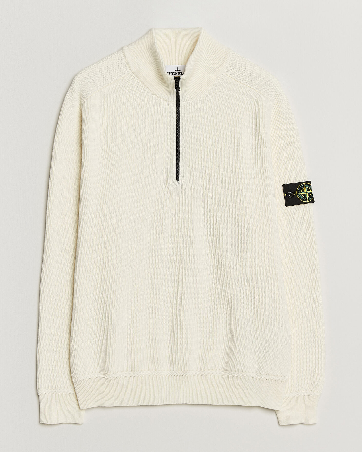 Men | Sweaters & Knitwear | Stone Island | Ribbed Soft Organic Cotton Half-Zip Ivory
