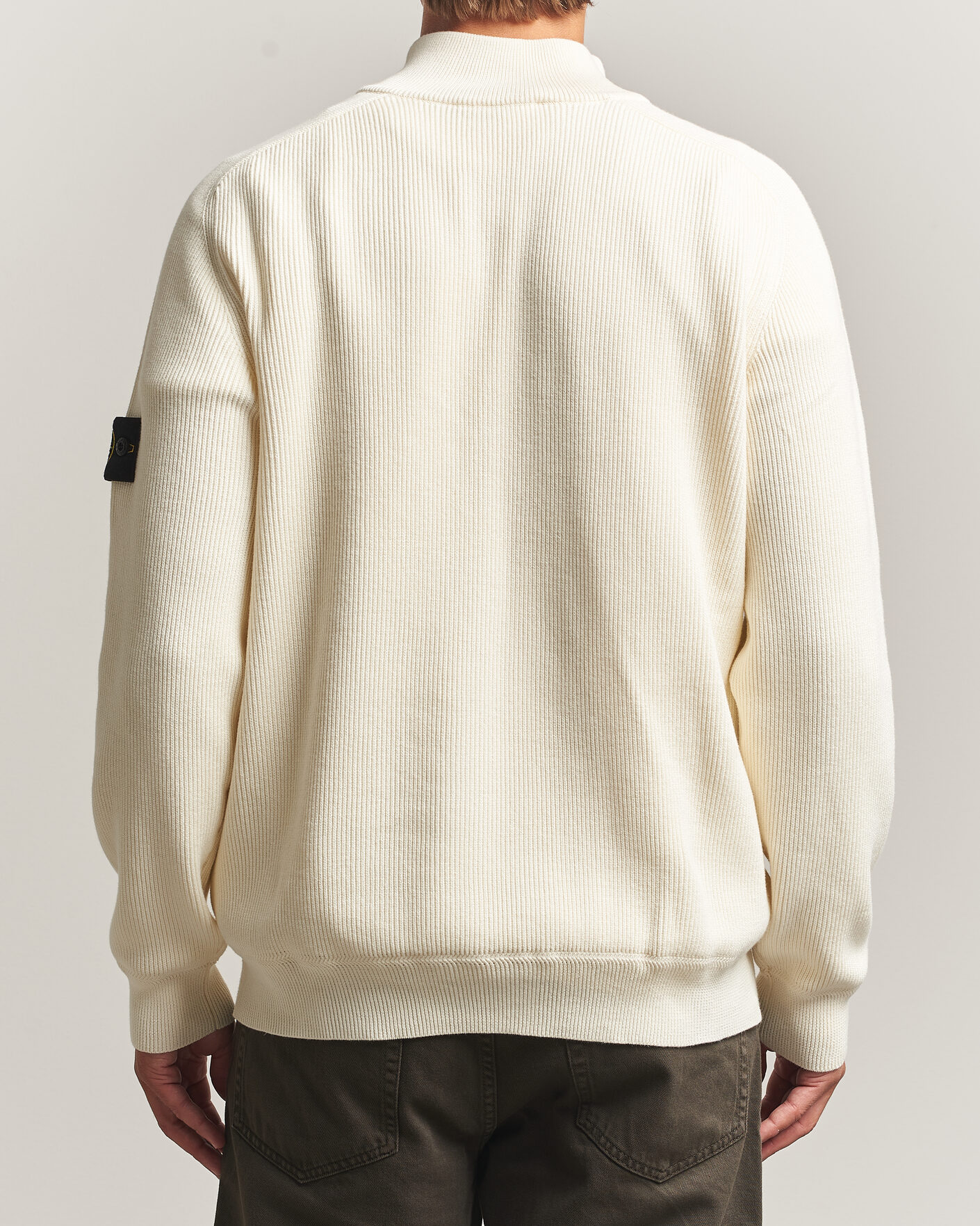 Men | Sweaters & Knitwear | Stone Island | Ribbed Soft Organic Cotton Half-Zip Ivory