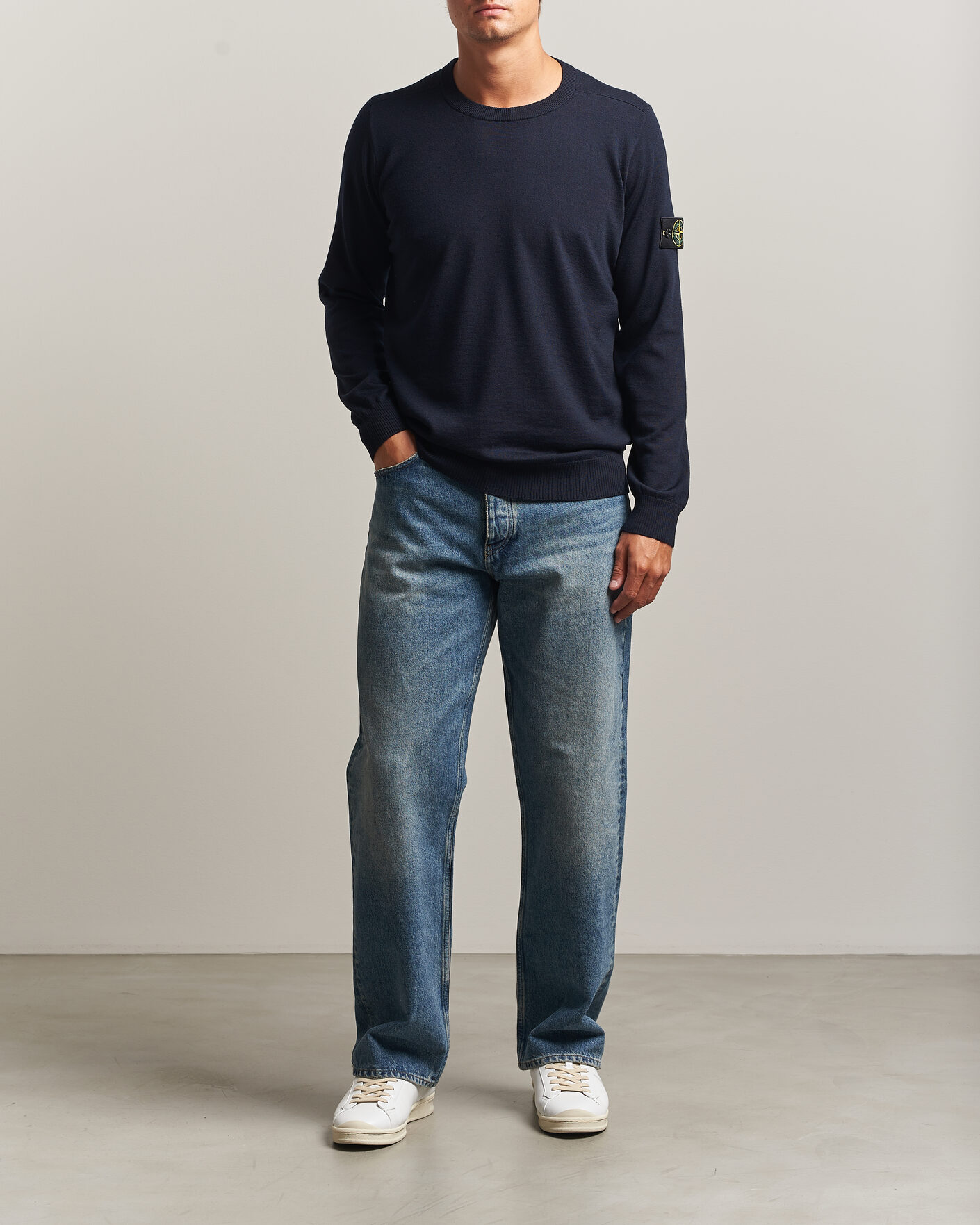 Men | Sweaters & Knitwear | Stone Island | Light Pure Wool Crew Neck Navy Blue