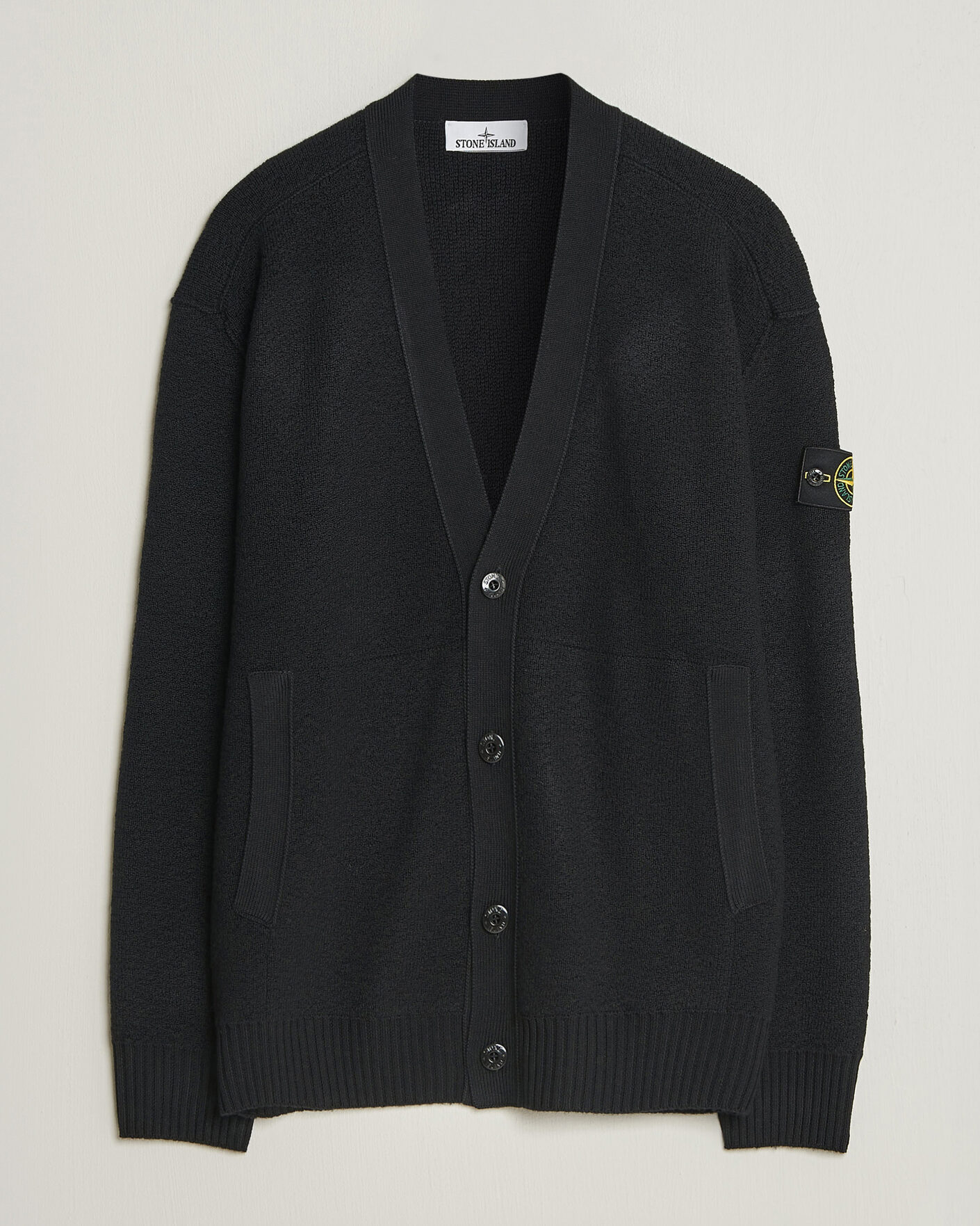 Men | Sweaters & Knitwear | Stone Island | Textured Stitch Wool Cardigan Black