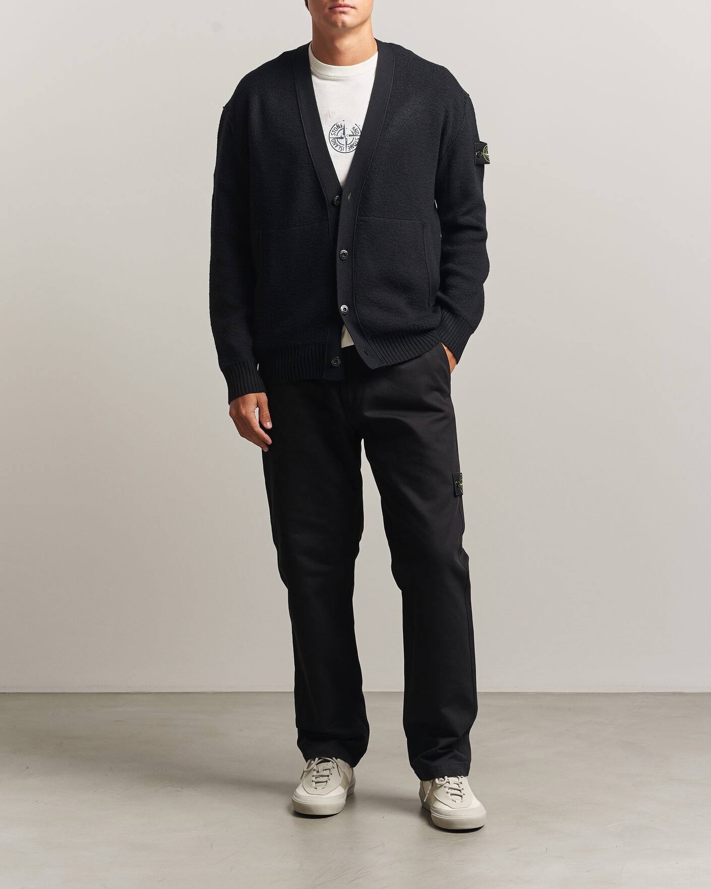 Men | Sweaters & Knitwear | Stone Island | Textured Stitch Wool Cardigan Black