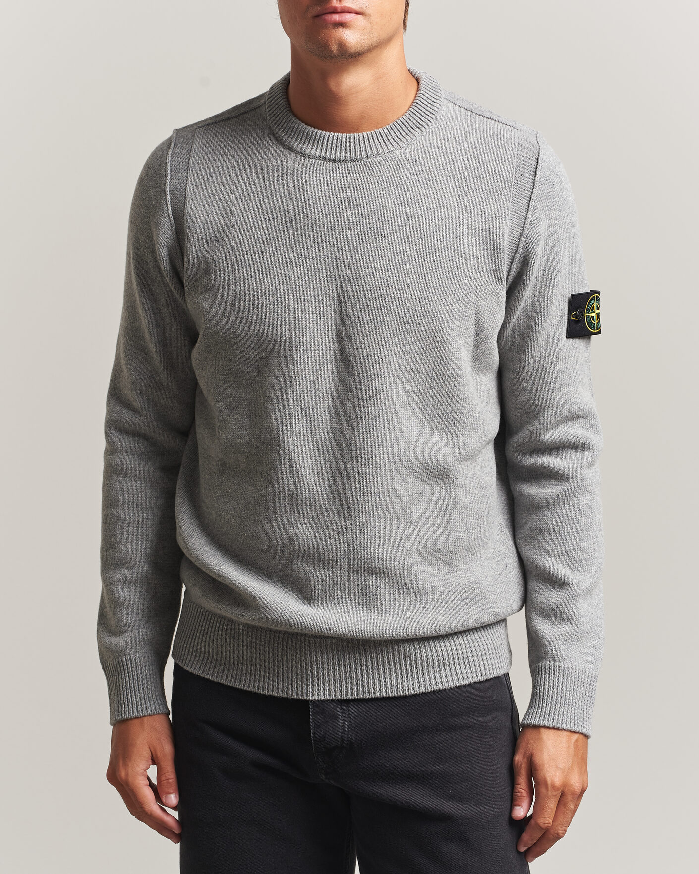 Men | Sweaters & Knitwear | Stone Island | Knitted Lambswool Crew Neck Grey Melange