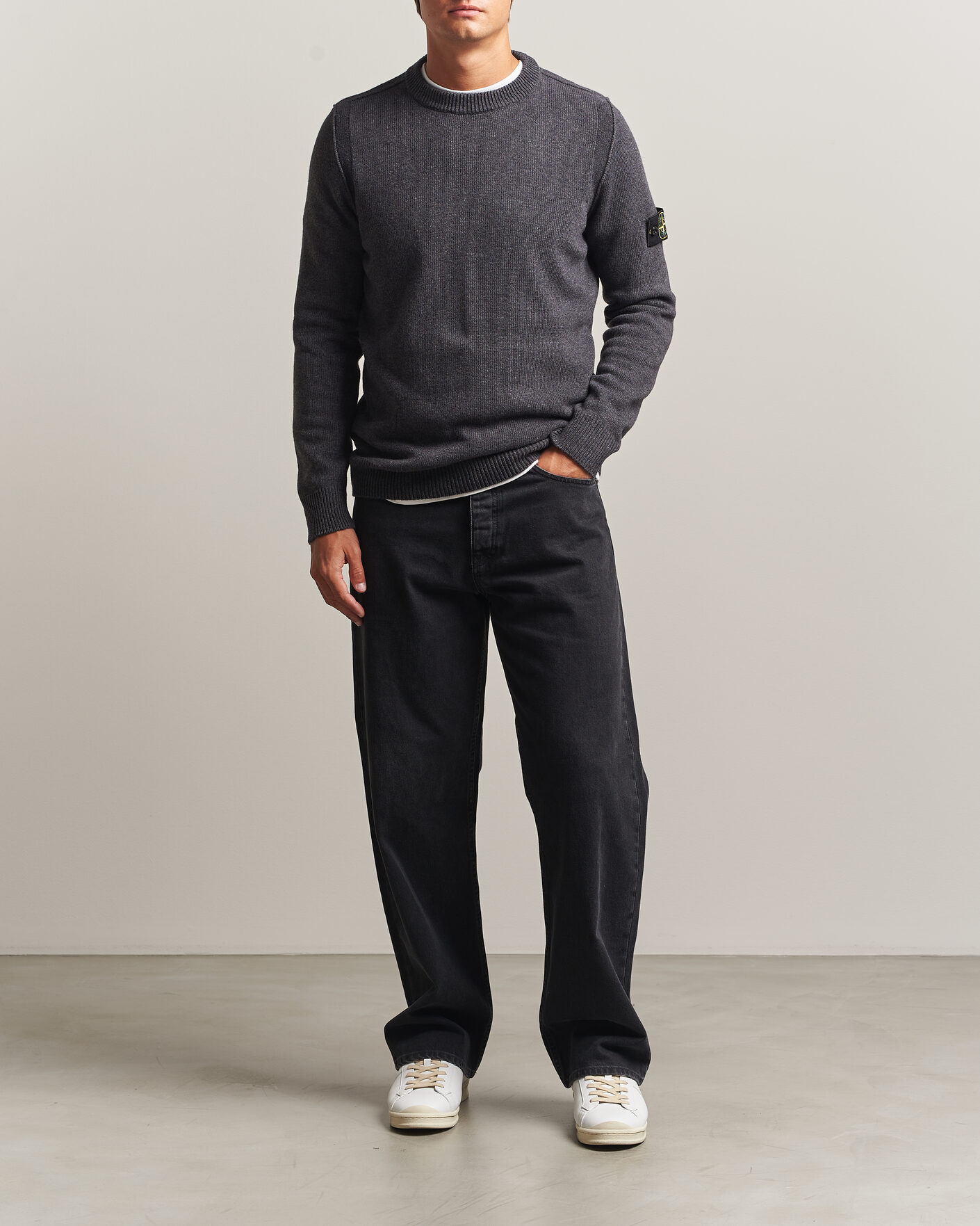 Men | Sweaters & Knitwear | Stone Island | Knitted Lambswool Crew Neck Melange Lead