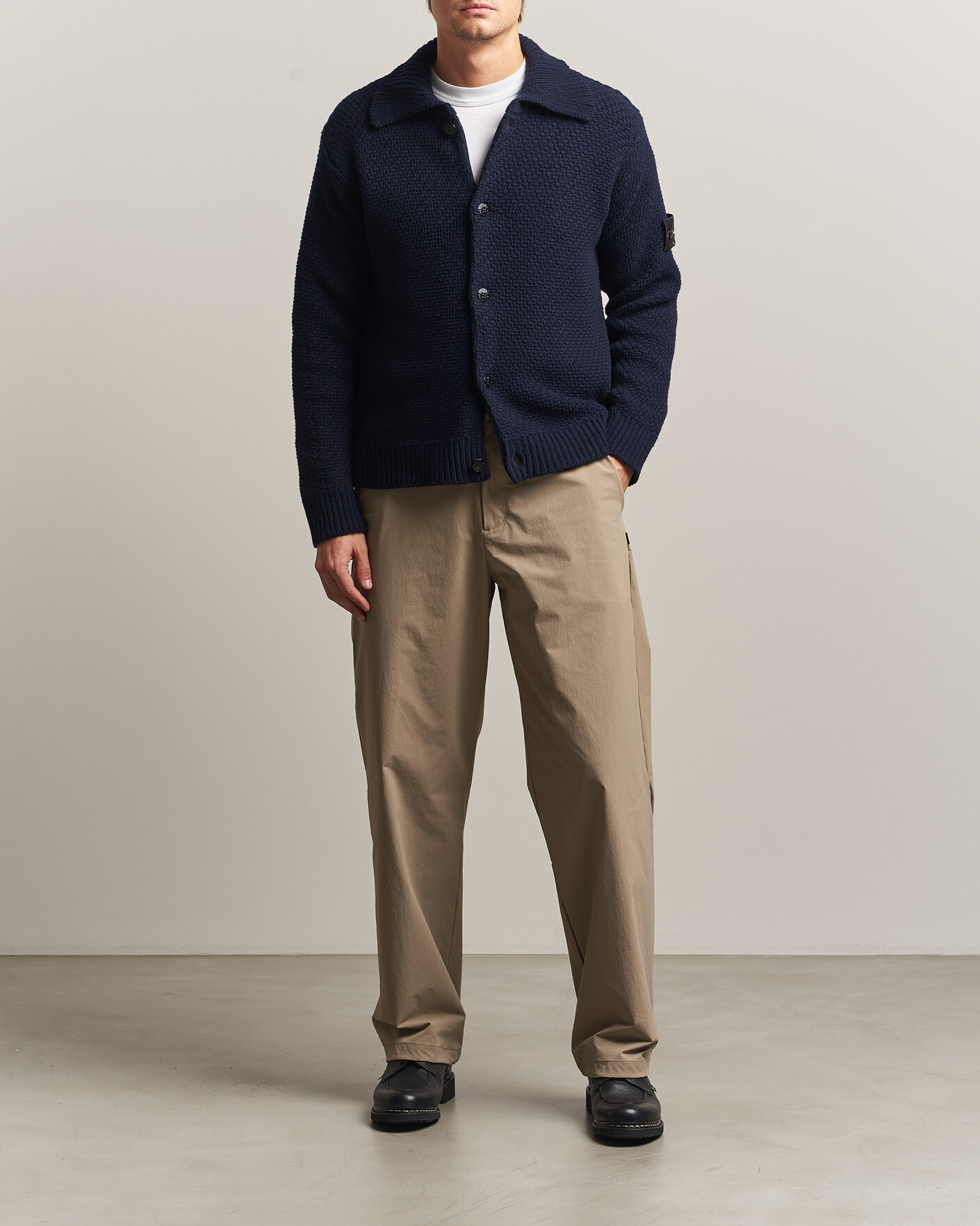 Men | Sweaters & Knitwear | Stone Island | Basket Stitch Lambswool Cardigan Navy Blue